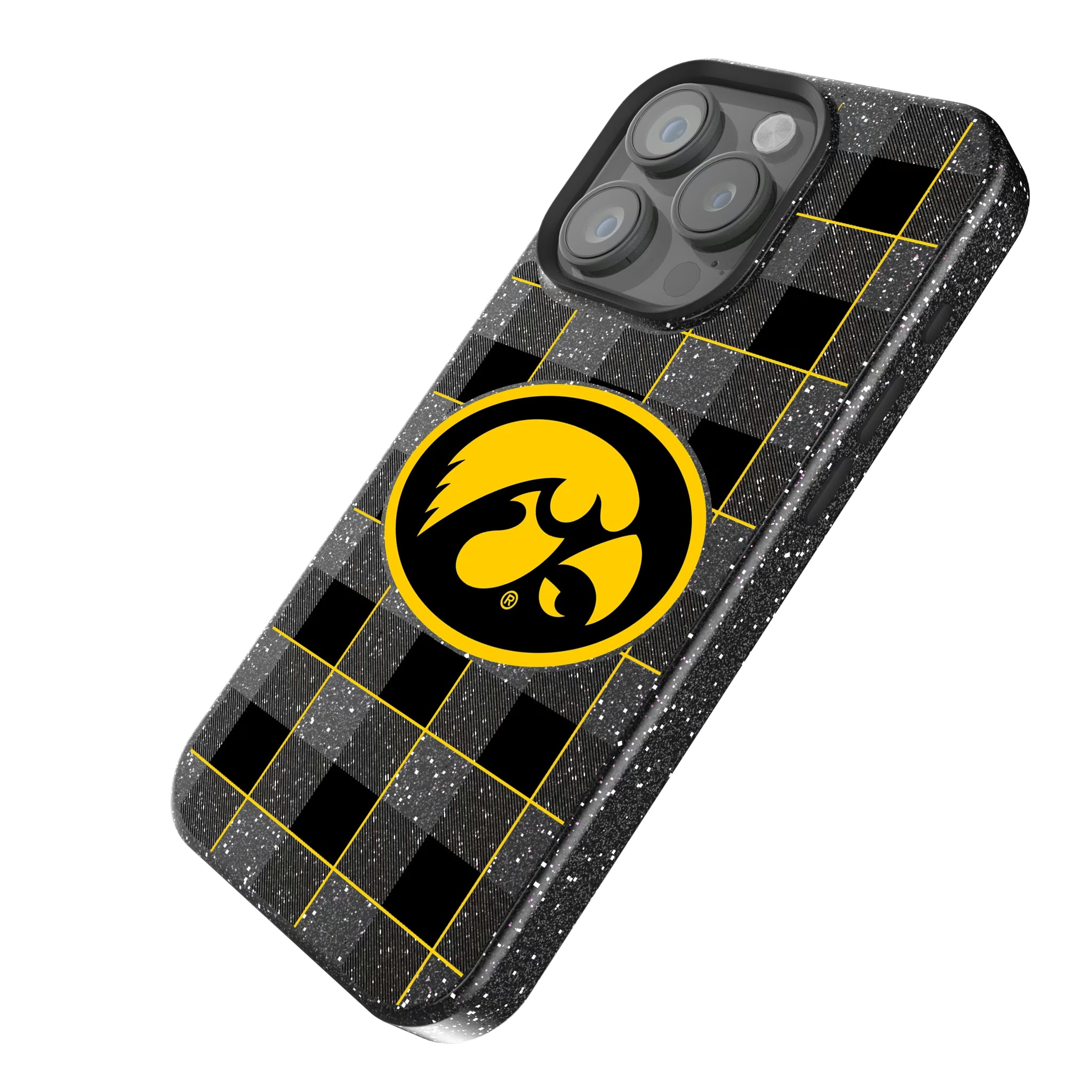 University of Iowa Hawkeyes Plaid iPhone Bling Phone Case for Apple iPhone - Isometric View