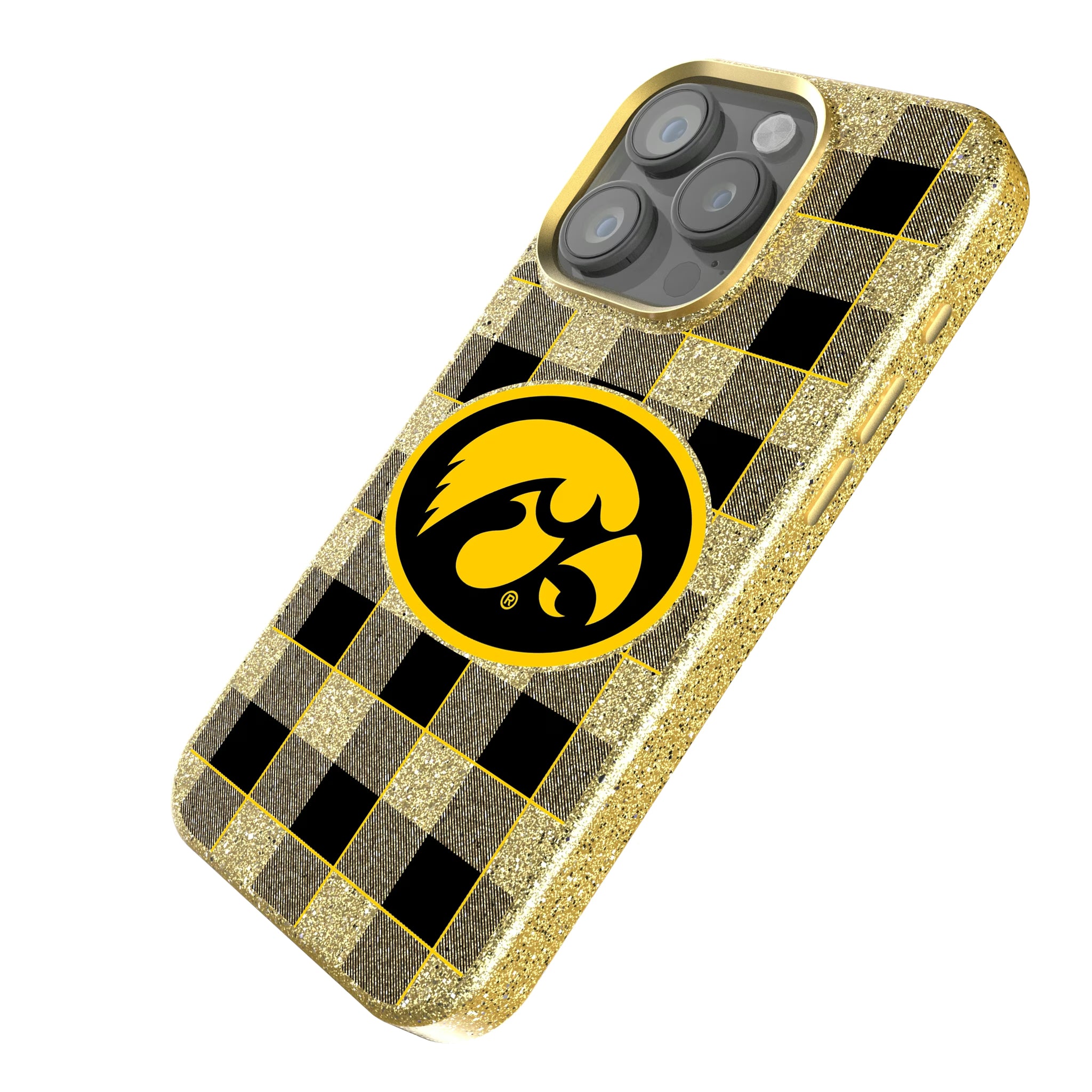 University of Iowa Hawkeyes Plaid iPhone Bling Phone Case for Apple iPhone - Isometric View