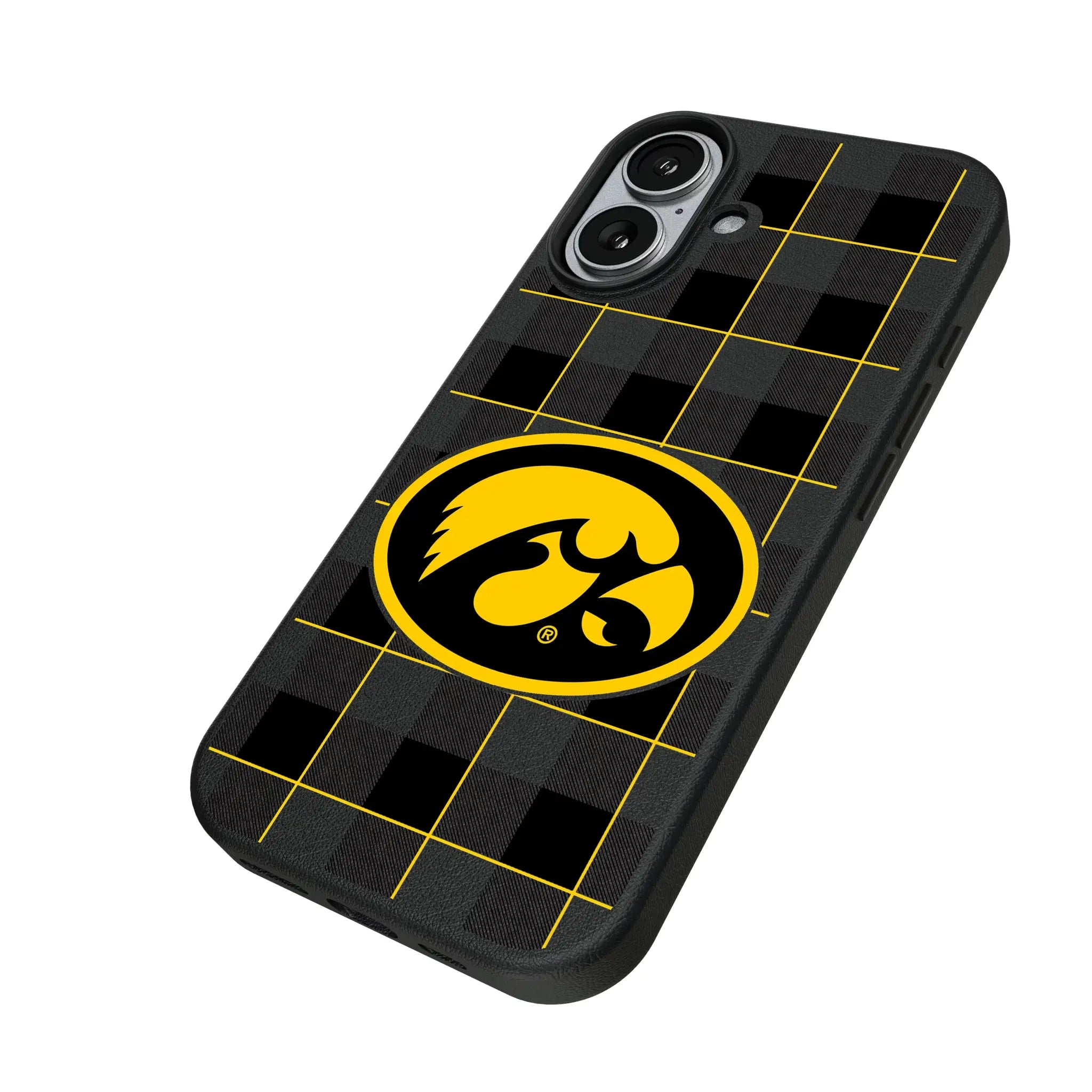 University of Iowa Hawkeyes Plaid iPhone MagSafe Compatible Phone Case for Apple iPhone - Isometric View#Device_iPhone 17