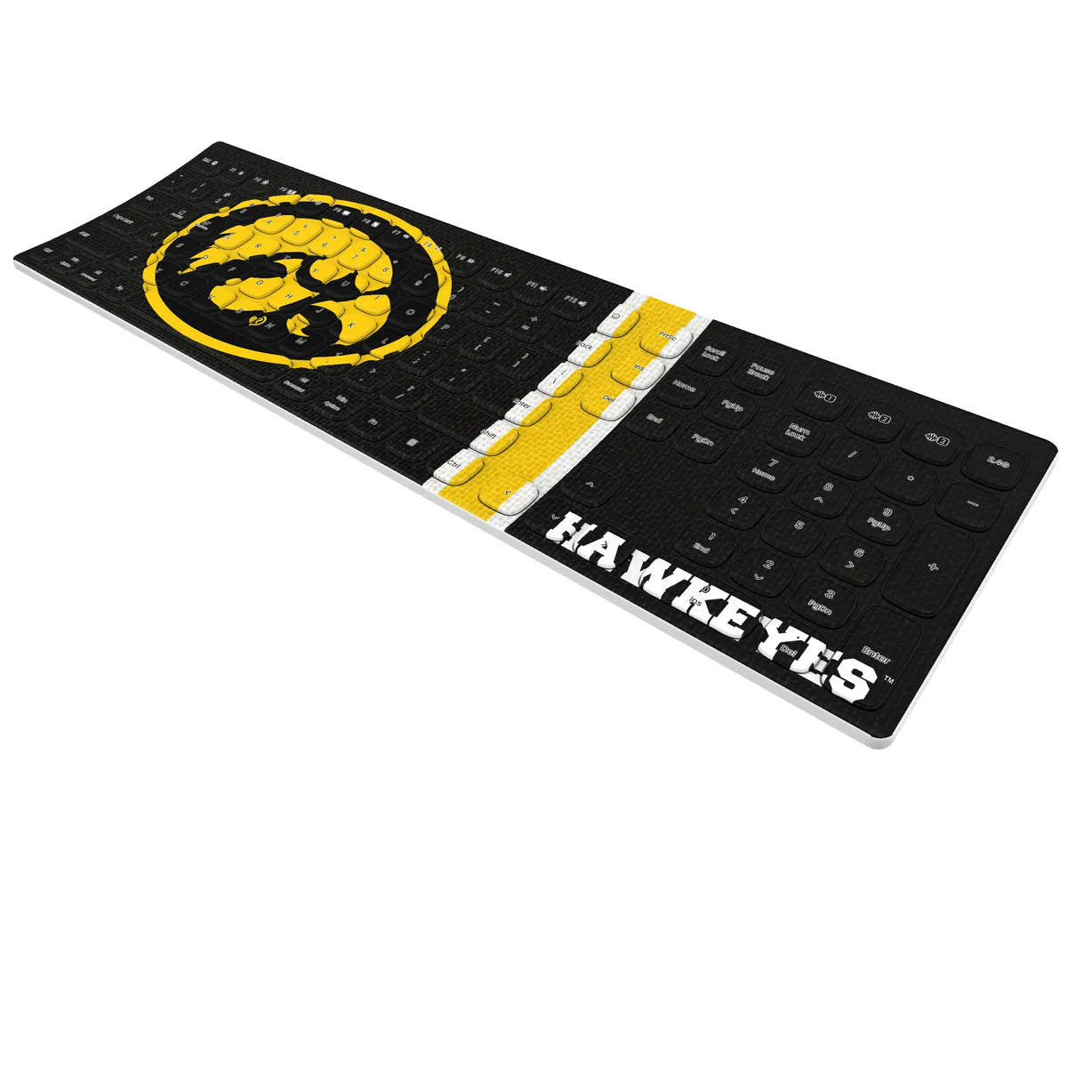 University of Iowa Hawkeyes Stripe KKB605 Curved Wireless Keyboard - Isometric View
