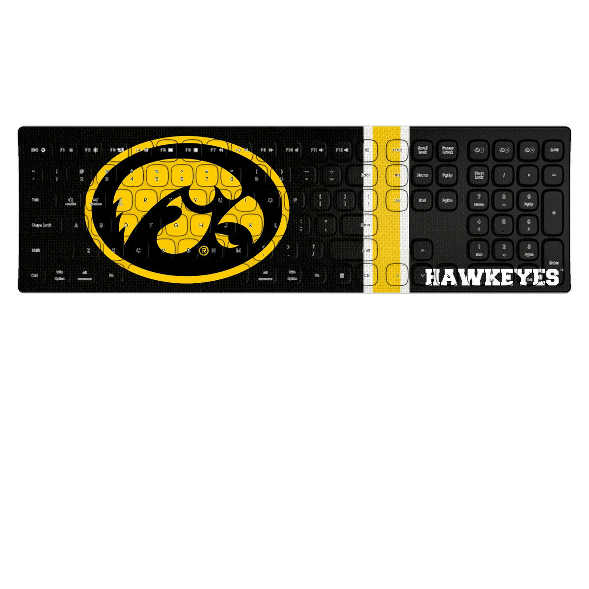 University of Iowa Hawkeyes Stripe KKB605 Curved Wireless Keyboard