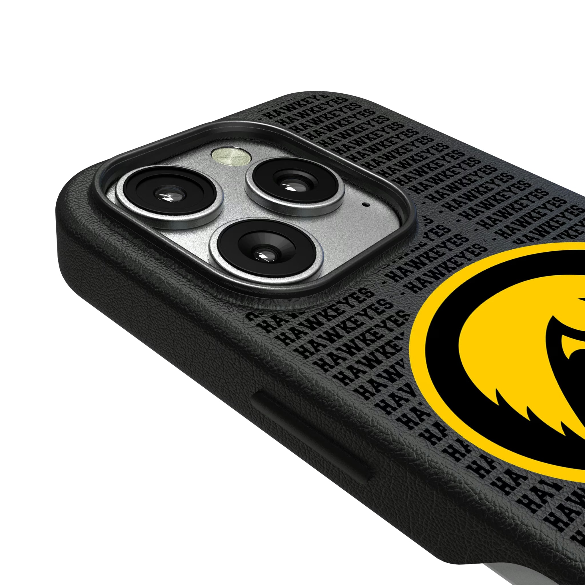 University of Iowa Hawkeyes Text Backdrop iPhone MagSafe Compatible Phone Case for Apple iPhone - Detail