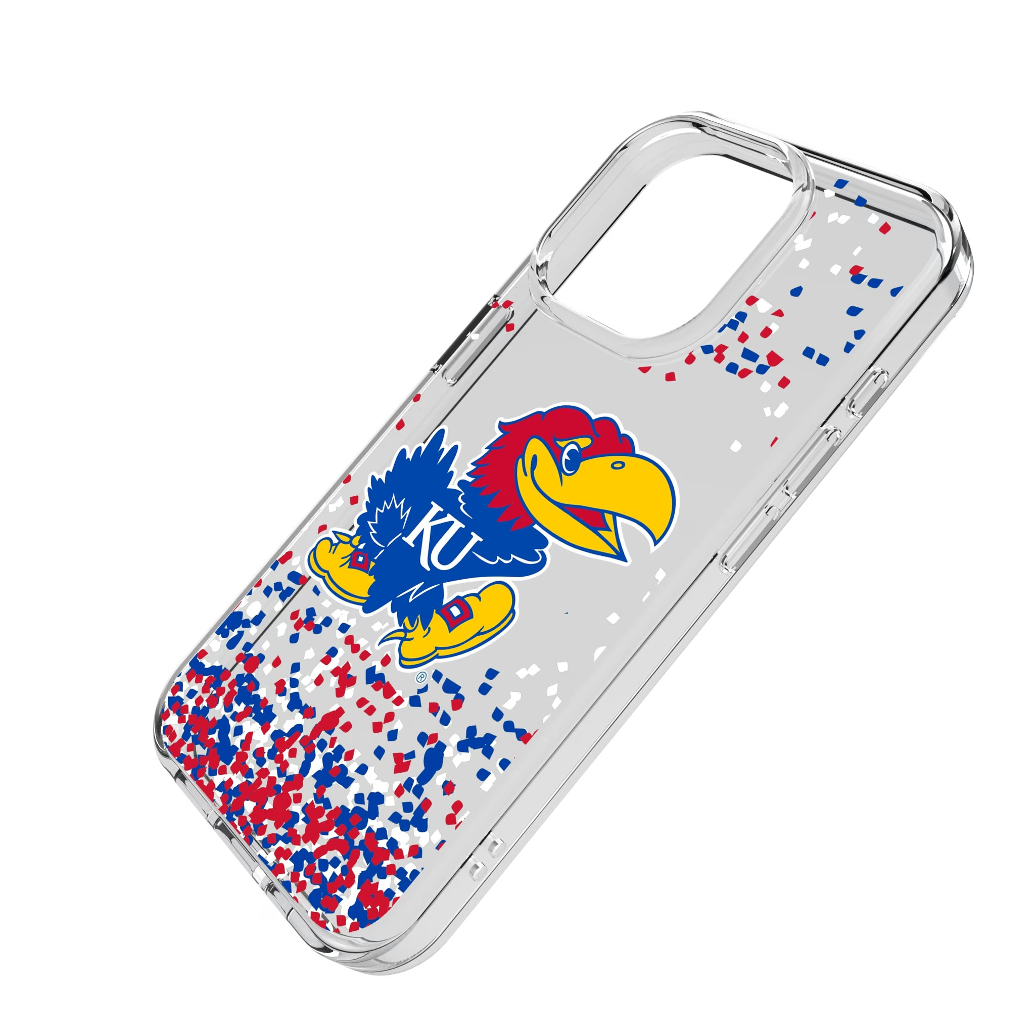 University of Kansas Jayhawks Confetti iPhone Clear Phone Case for Apple iPhone - Isometric View