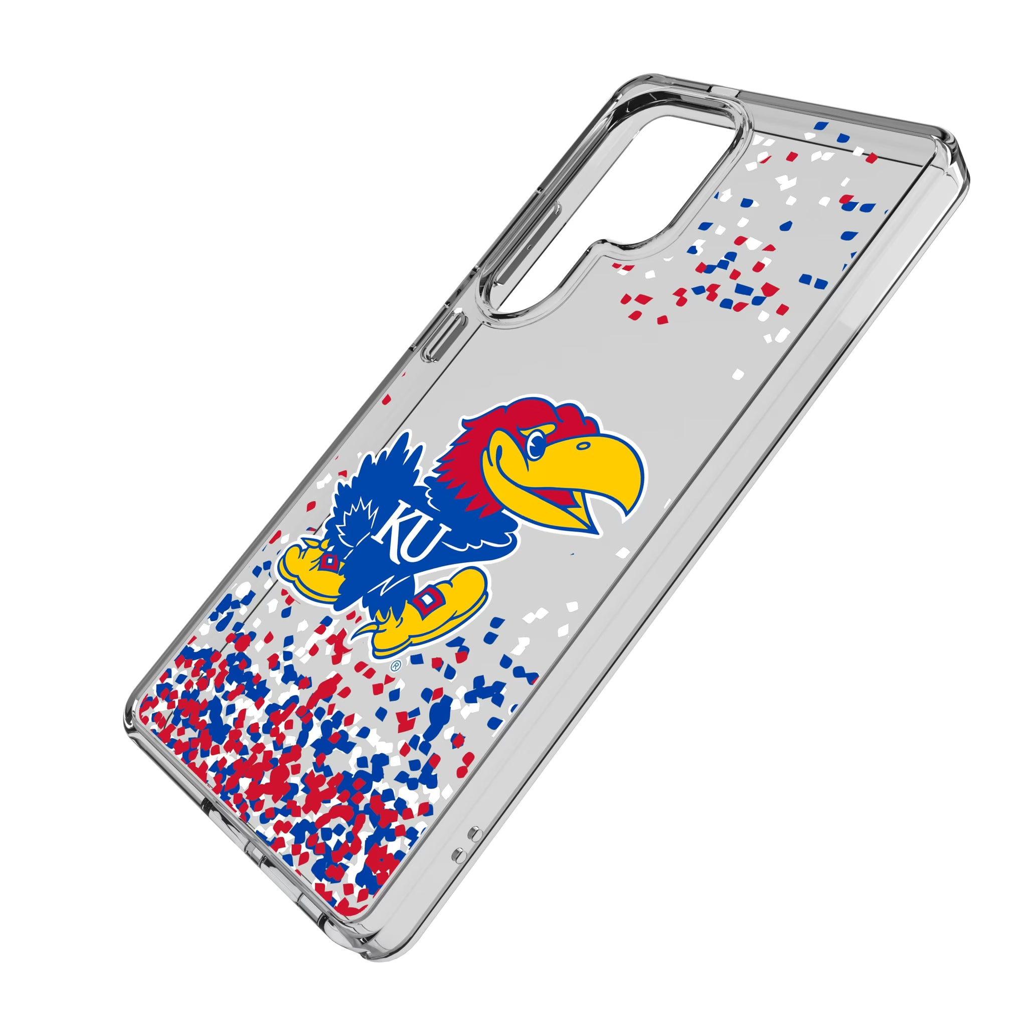 University of Kansas Jayhawks Confetti Galaxy Clear Phone Case for Samsung Galaxy - Isometric View