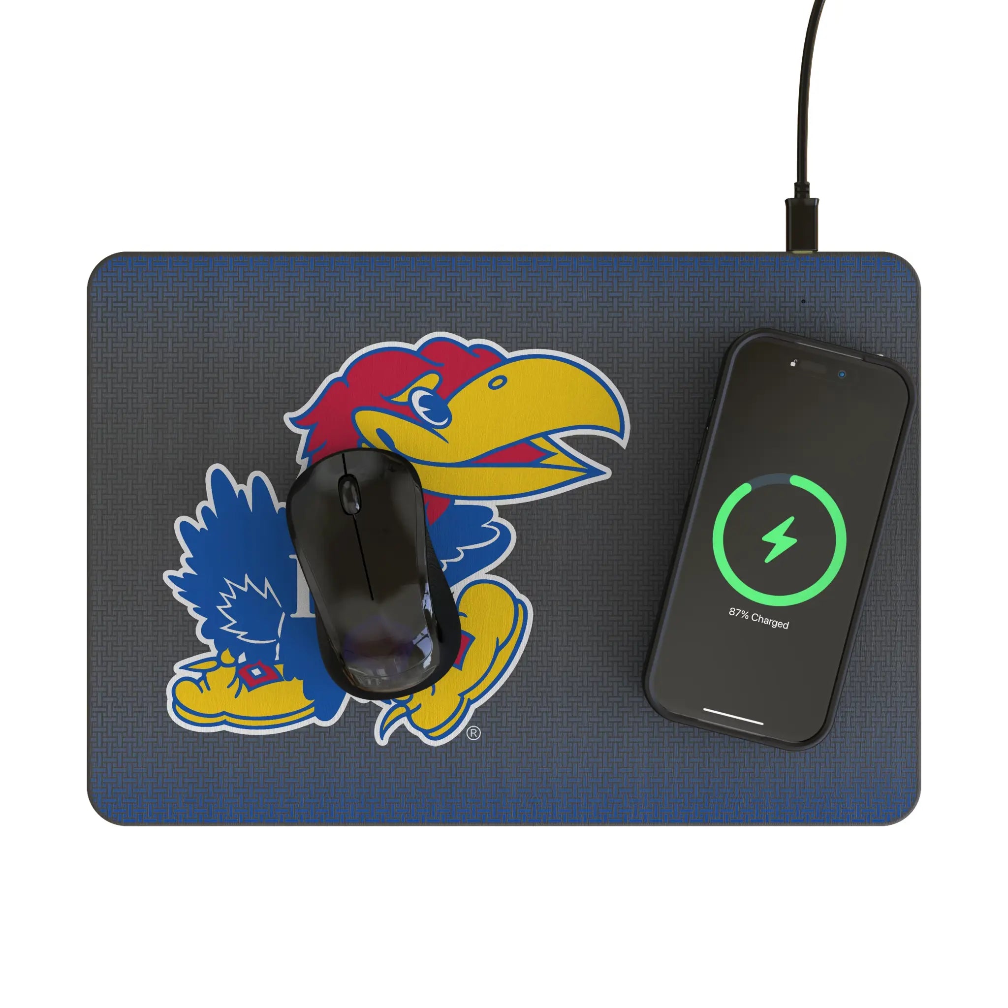 University of Kansas Jayhawks Linen 15-Watt Wireless Charger and Mouse Pad - Lifestyle