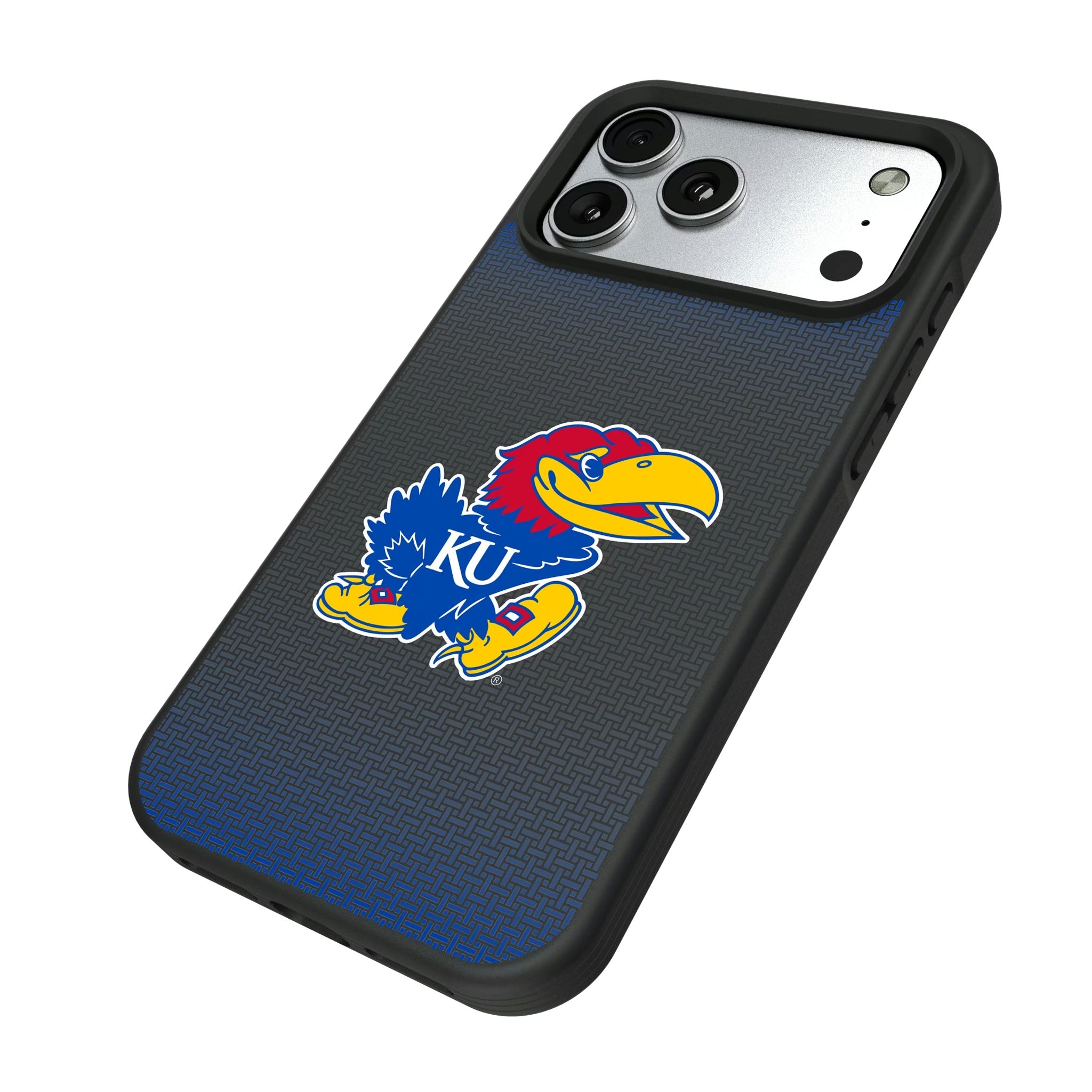University of Kansas Jayhawks Linen iPhone Bump Phone Case for Apple iPhone - Isometric View#Device_iPhone 17 Pro Max