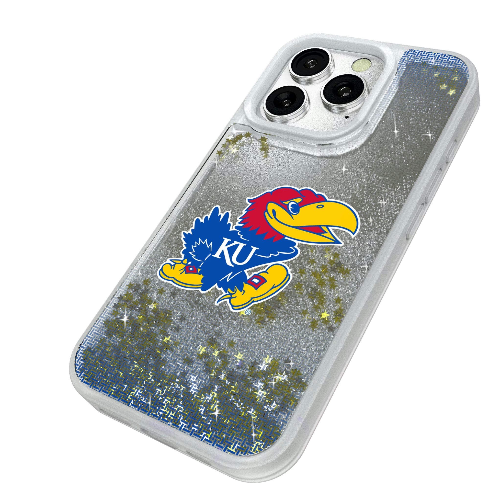 University of Kansas Jayhawks Linen iPhone Glitter Phone Case for Apple iPhone - Isometric View#Device_iPhone 16 Pro