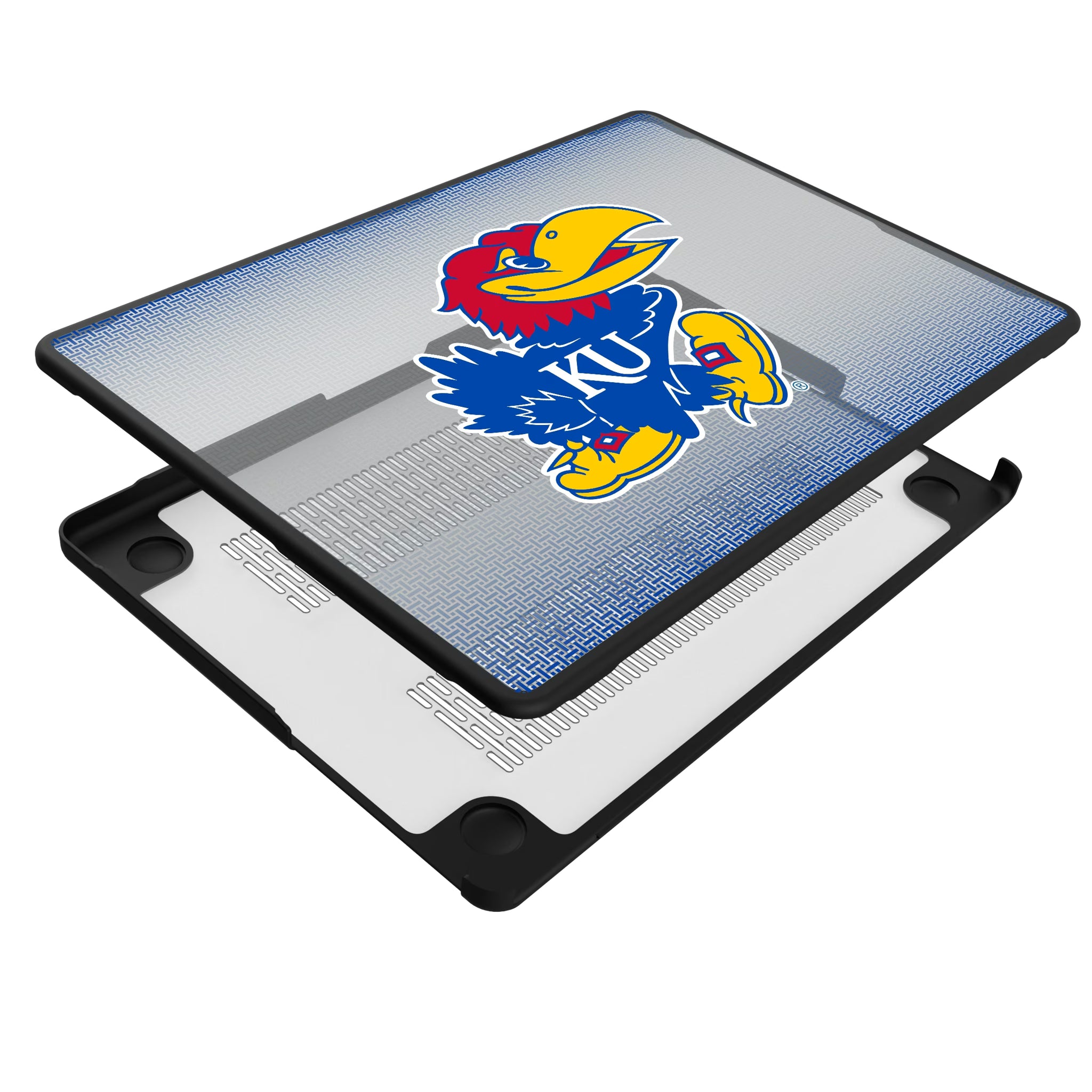 University of Kansas Jayhawks Linen MacBook Laptop Case for Apple MacBook - Isometric View#Device_MacBook Pro (14-inch, 2021) / MacBook Pro (14-inch, 2023) / MacBook Pro (14-inch, 2024)