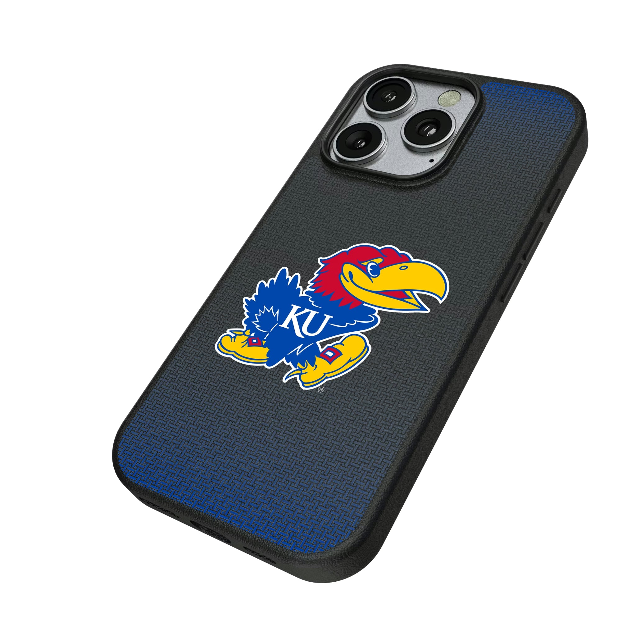 University of Kansas Jayhawks Linen iPhone MagSafe Compatible Phone Case for Apple iPhone - Isometric View