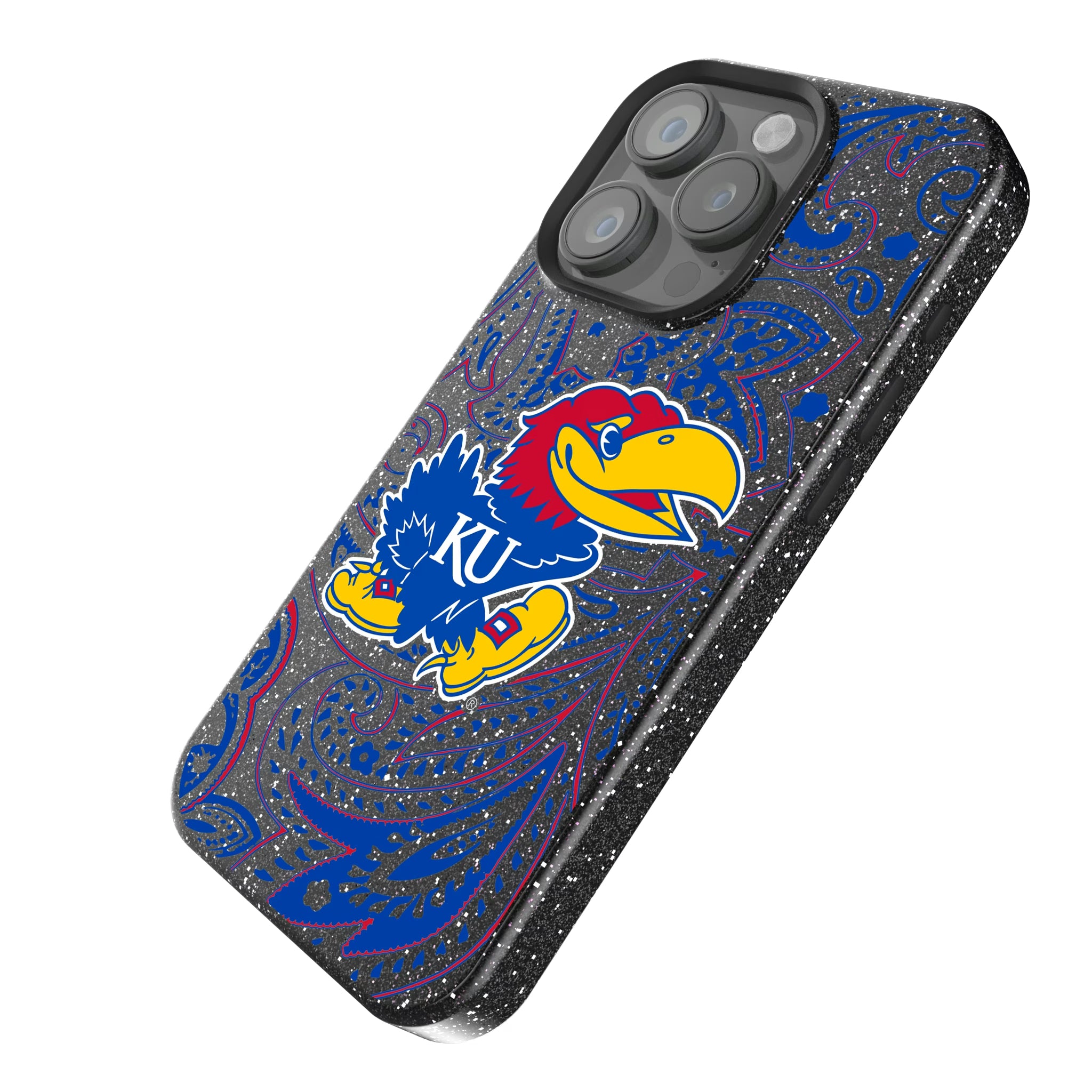 University of Kansas Jayhawks Paisley iPhone Bling Phone Case for Apple iPhone - Isometric View