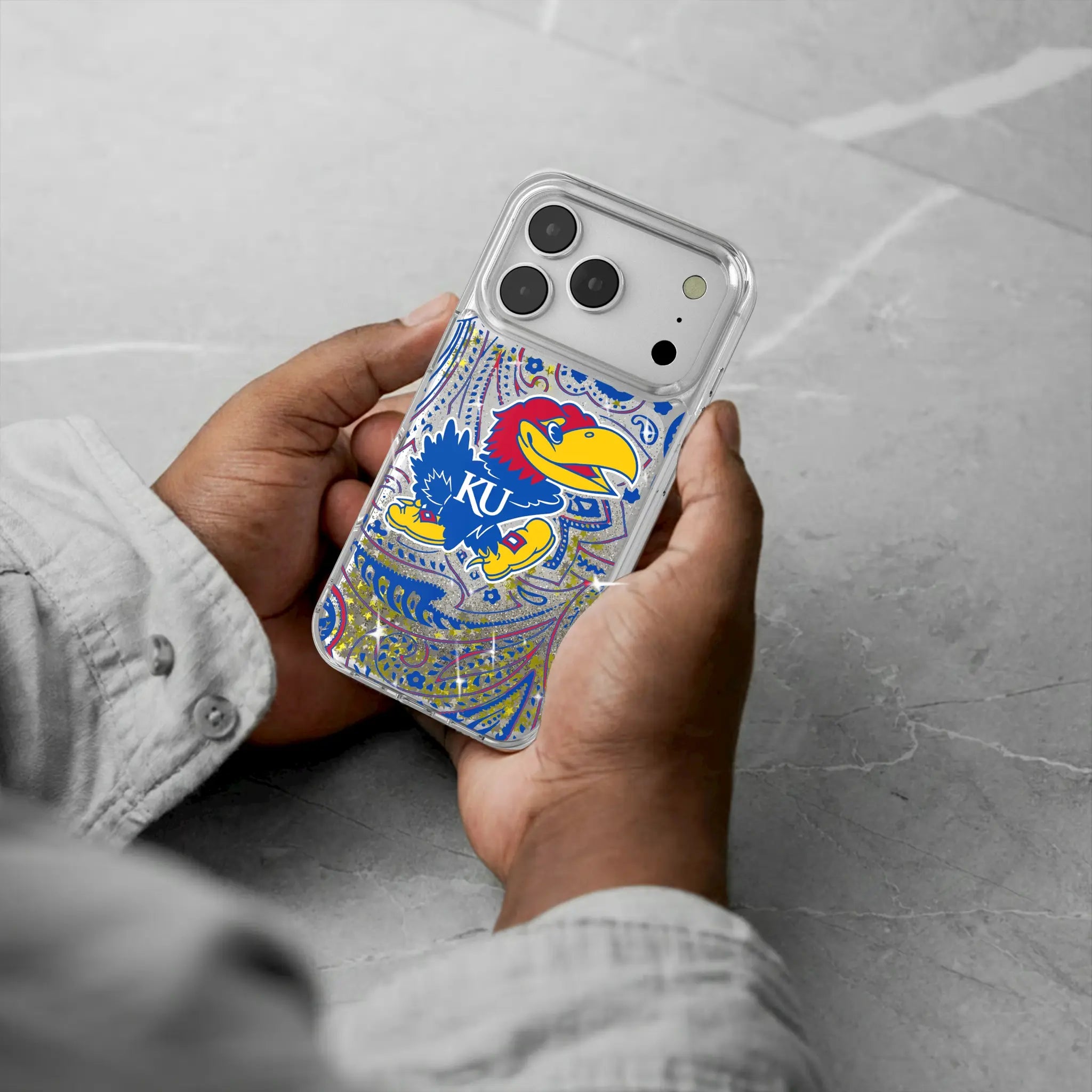 University of Kansas Jayhawks Paisley iPhone Glitter Phone Case for Apple iPhone - Lifestyle