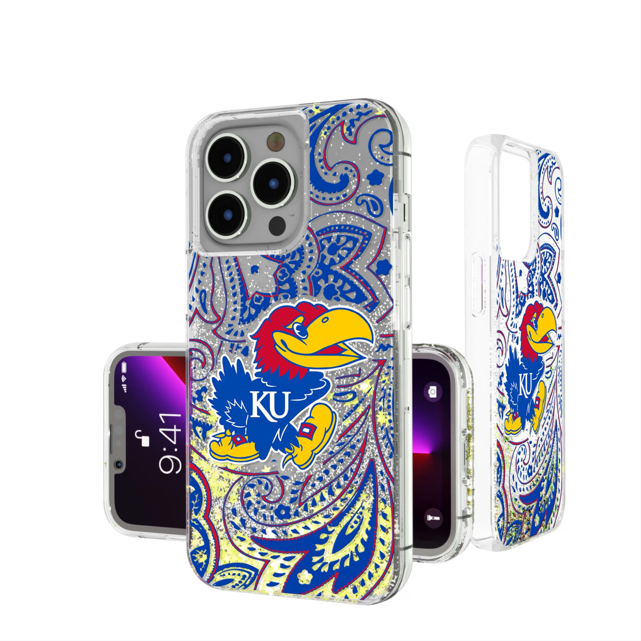 University of Kansas Jayhawks Paisley iPhone Glitter Phone Case for Apple iPhone