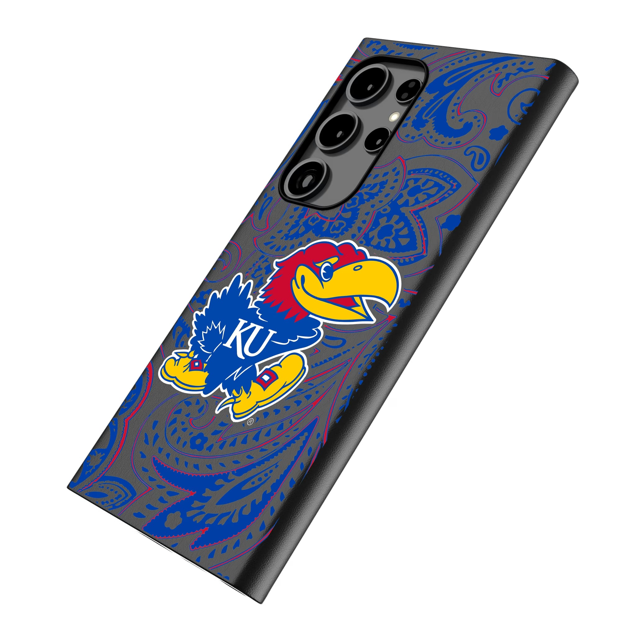 University of Kansas Jayhawks Paisley Galaxy MagSafe Compatible Phone Case for Samsung Galaxy - Isometric View