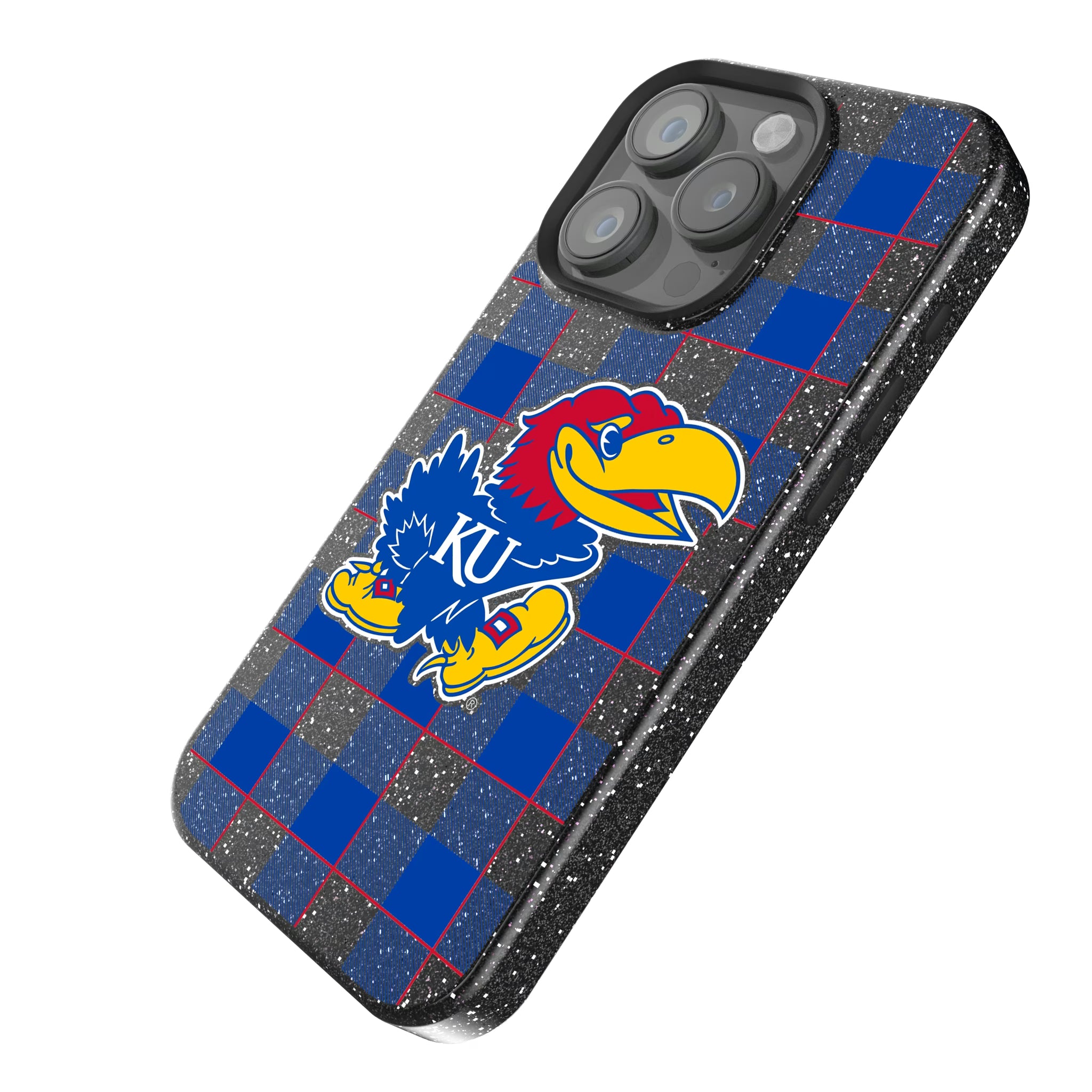 University of Kansas Jayhawks Plaid iPhone Bling Phone Case for Apple iPhone - Isometric View