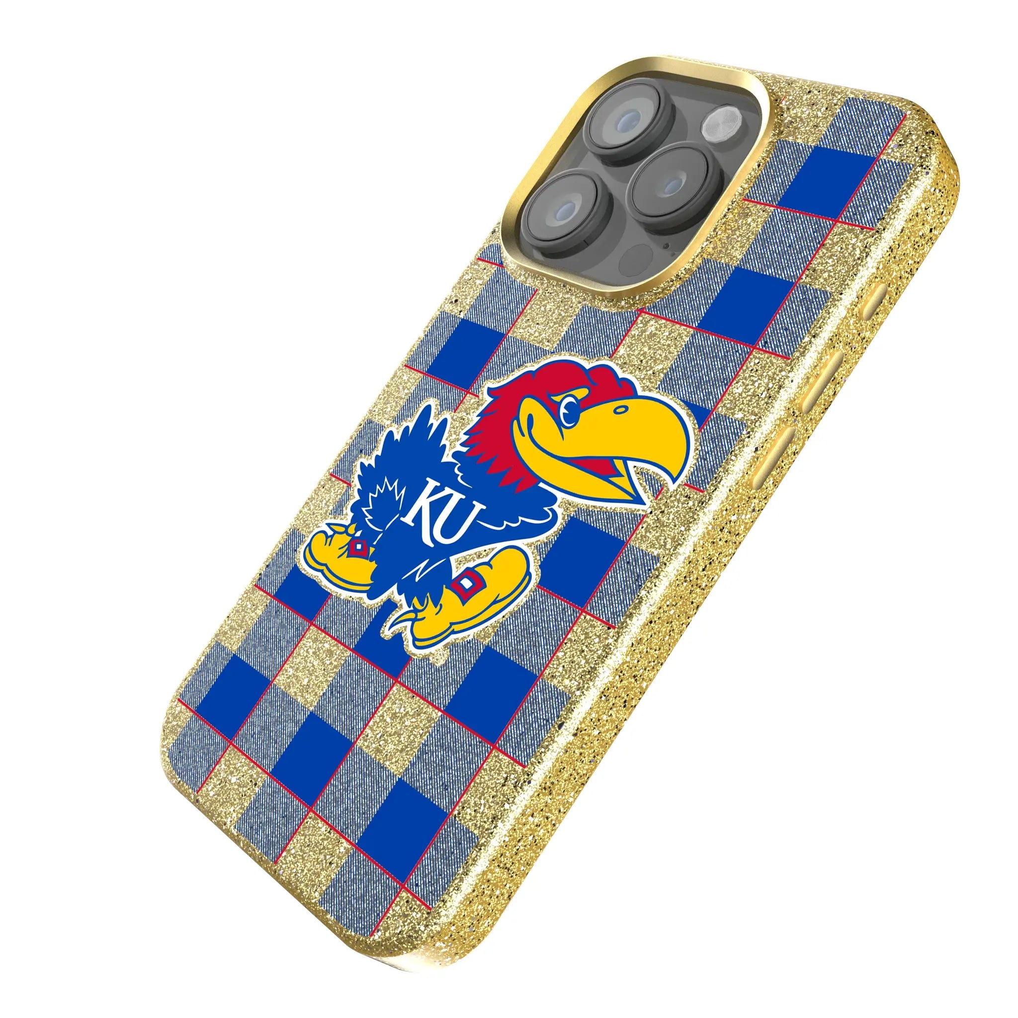 University of Kansas Jayhawks Plaid iPhone Bling Phone Case for Apple iPhone - Isometric View