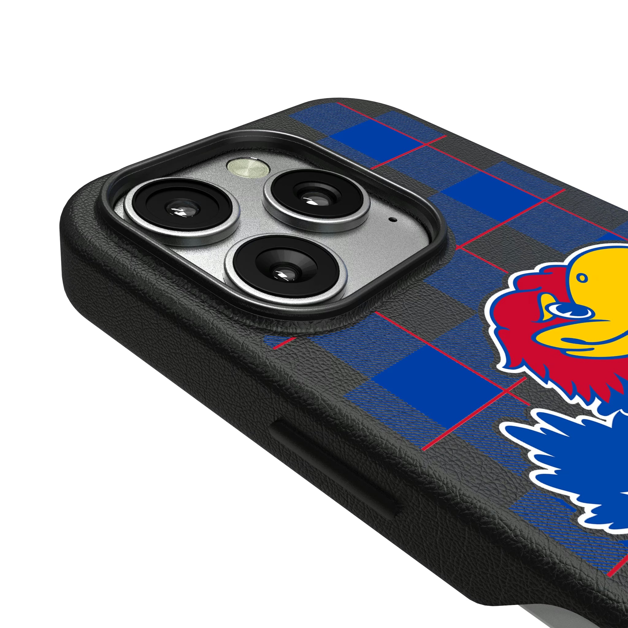 University of Kansas Jayhawks Plaid iPhone MagSafe Compatible Phone Case for Apple iPhone - Detail