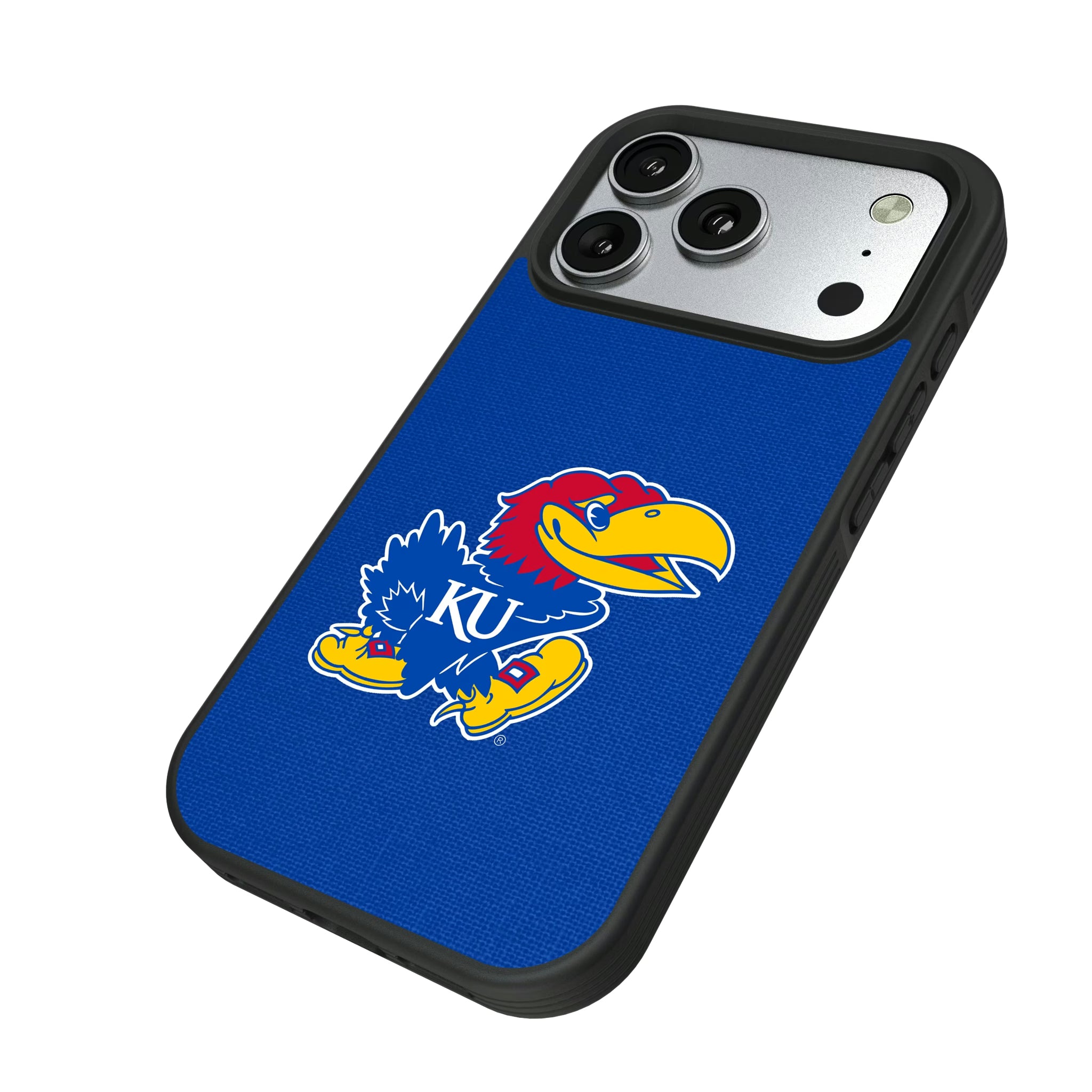 University of Kansas Jayhawks Solid iPhone Bump Phone Case for Apple iPhone - Isometric View#Device_iPhone 17 Pro