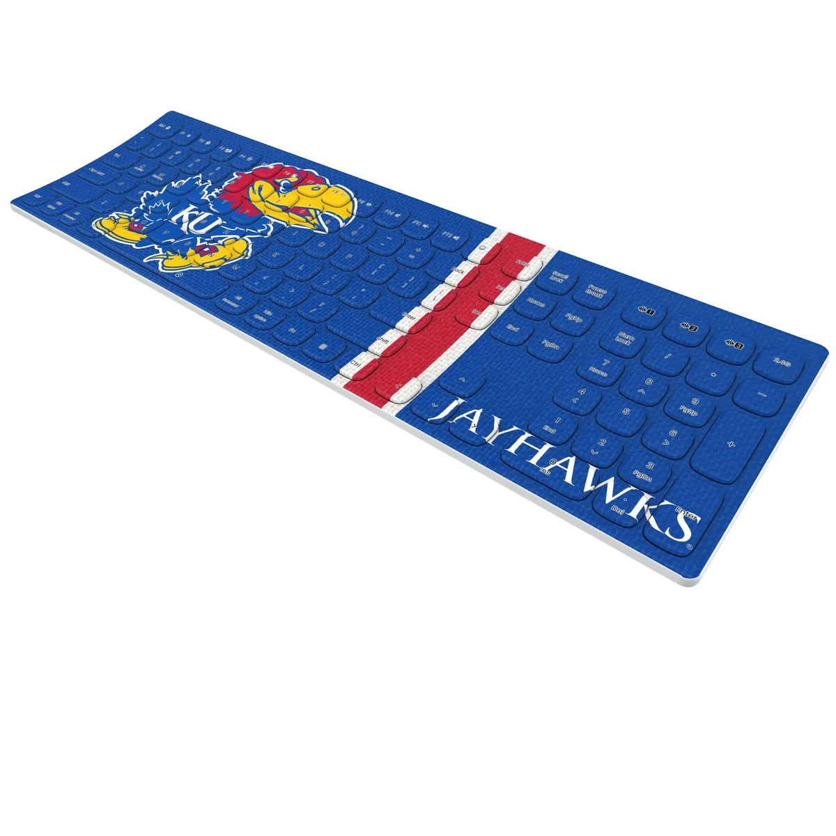 University of Kansas Jayhawks Stripe KKB605 Curved Wireless Keyboard - Isometric View