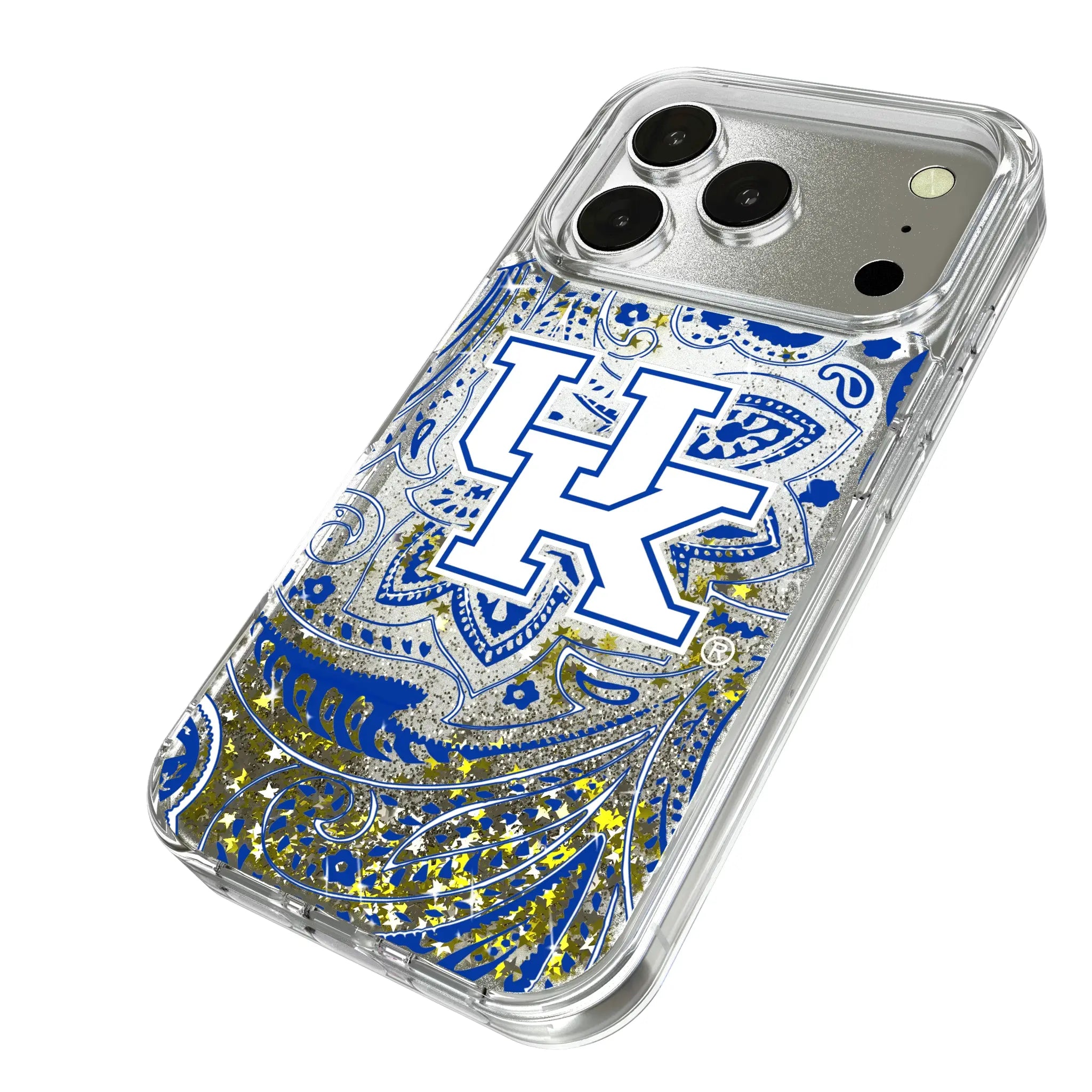 University of Kentucky Wildcats Paisley iPhone Glitter Phone Case for Apple iPhone - Isometric View