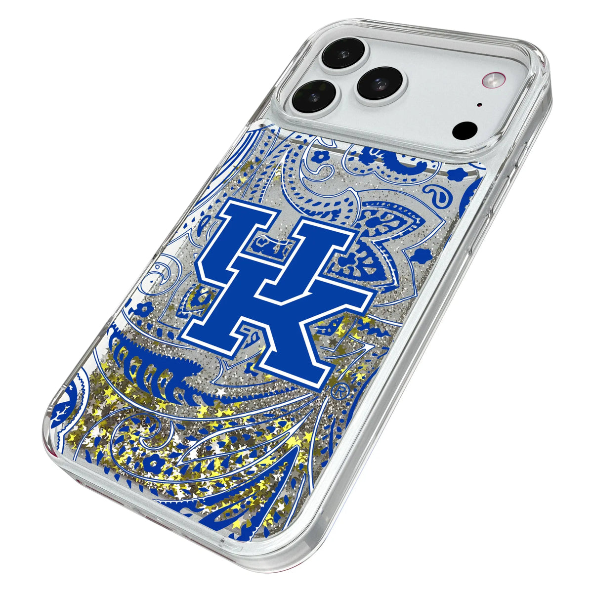 University of Kentucky Wildcats Paisley iPhone Glitter Phone Case for Apple iPhone - Isometric View#Device_iPhone 18 Pro Max