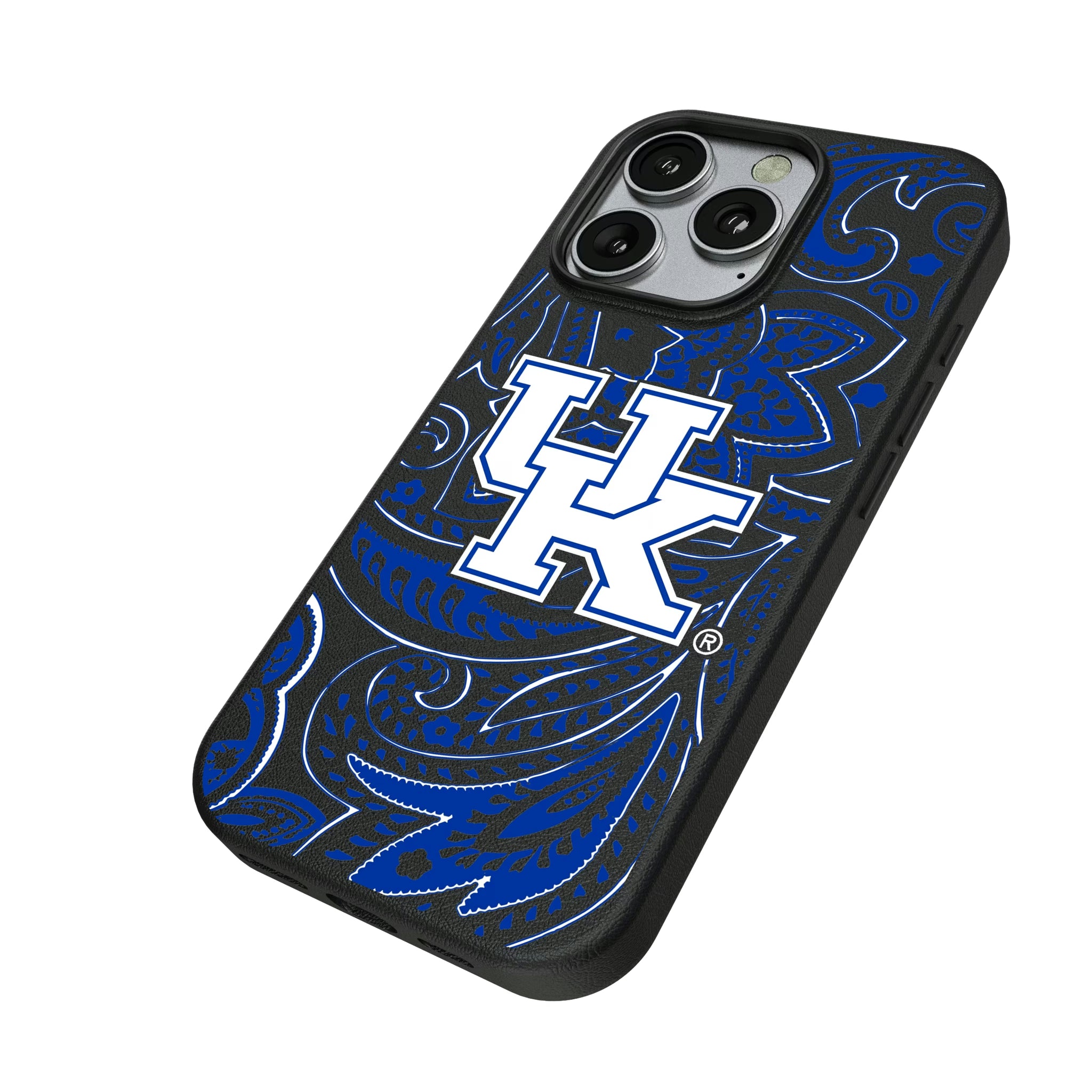 University of Kentucky Wildcats Paisley iPhone MagSafe Compatible Phone Case for Apple iPhone - Isometric View