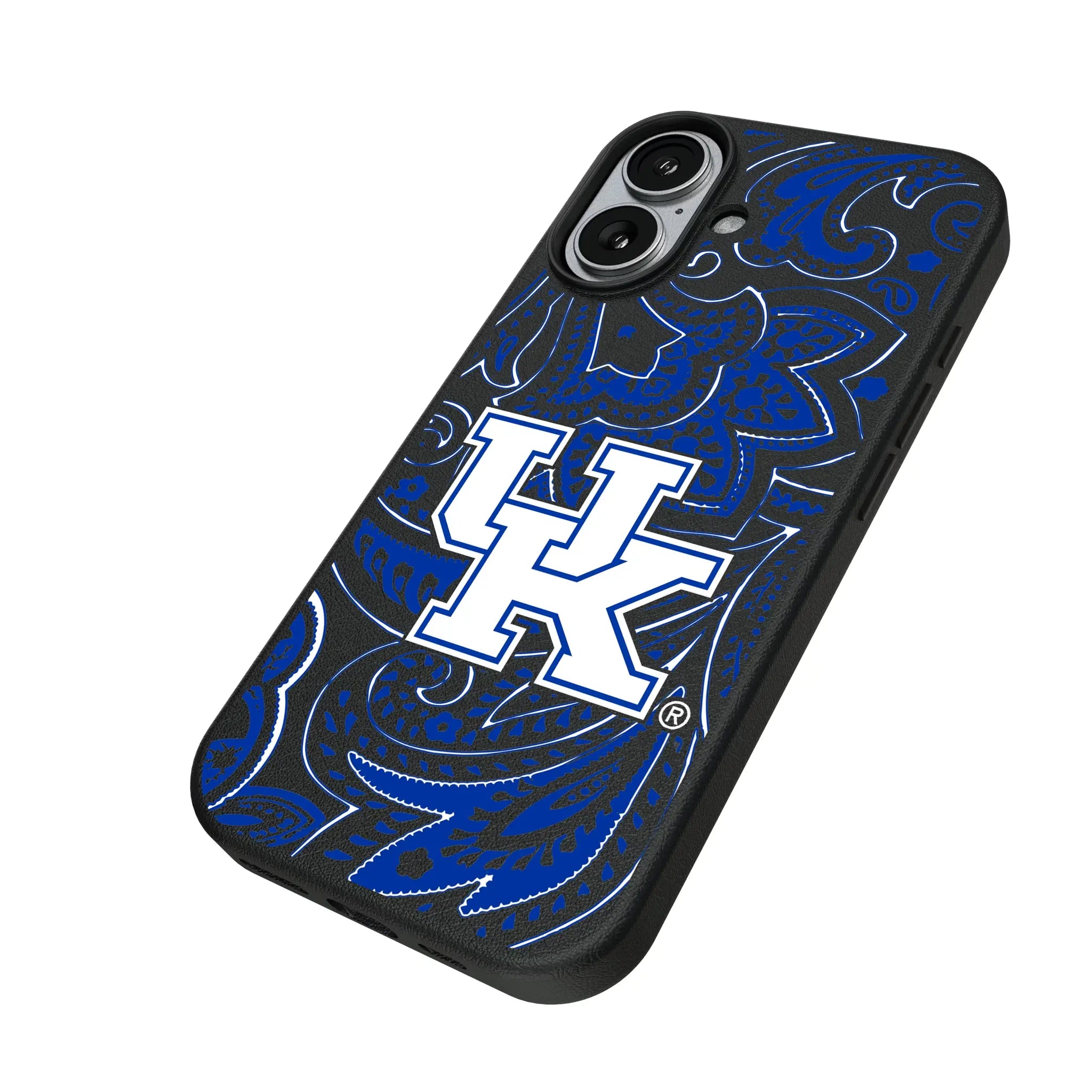 University of Kentucky Wildcats Paisley iPhone MagSafe Compatible Phone Case for Apple iPhone - Isometric View#Device_iPhone 17