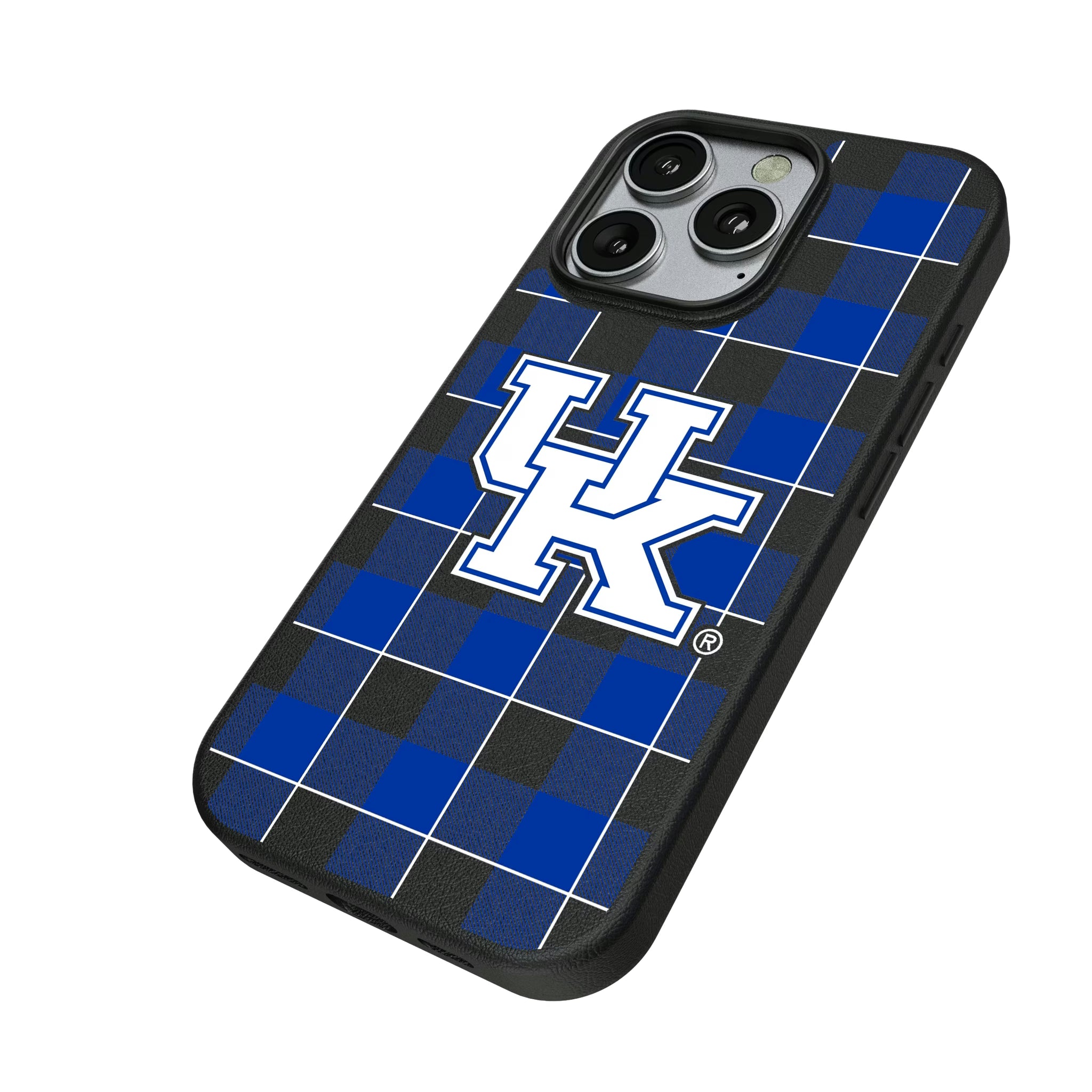 University of Kentucky Wildcats Plaid iPhone MagSafe Compatible Phone Case for Apple iPhone - Isometric View