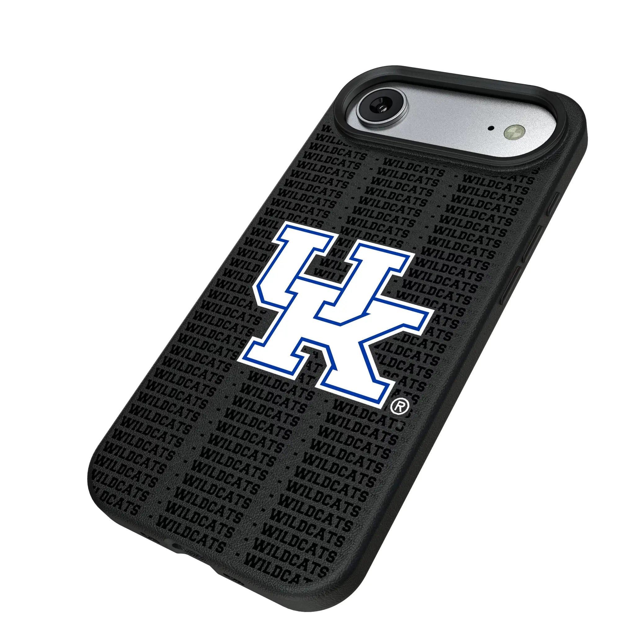 University of Kentucky Wildcats Text Backdrop iPhone MagSafe Compatible Phone Case for Apple iPhone - Isometric View#Device_iPhone Air