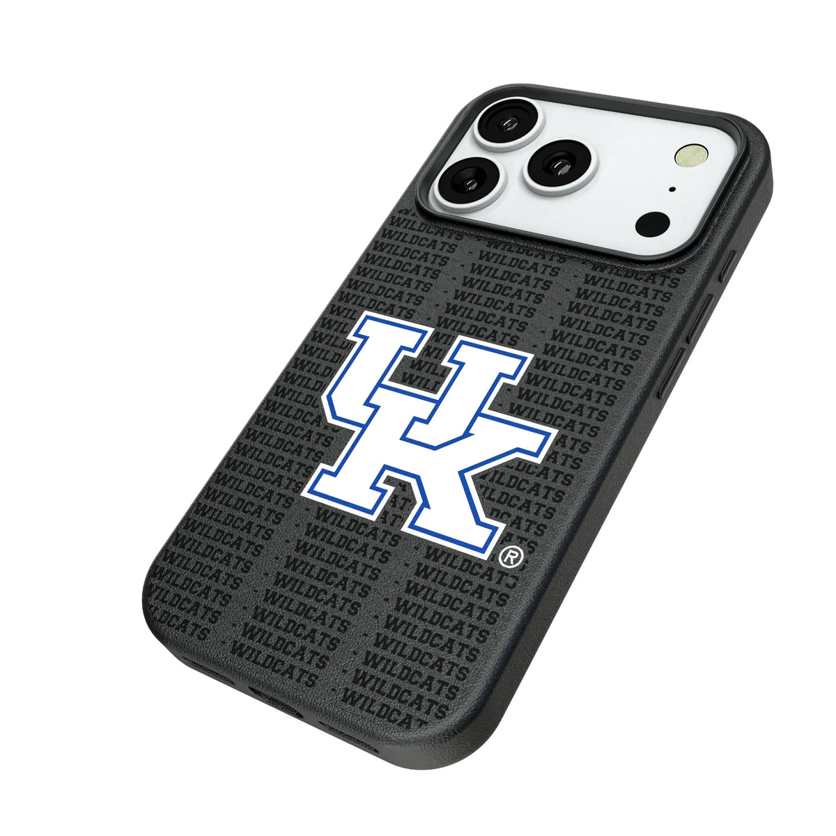 University of Kentucky Wildcats Text Backdrop iPhone MagSafe Compatible Phone Case for Apple iPhone - Isometric View#Device_iPhone 18 Pro