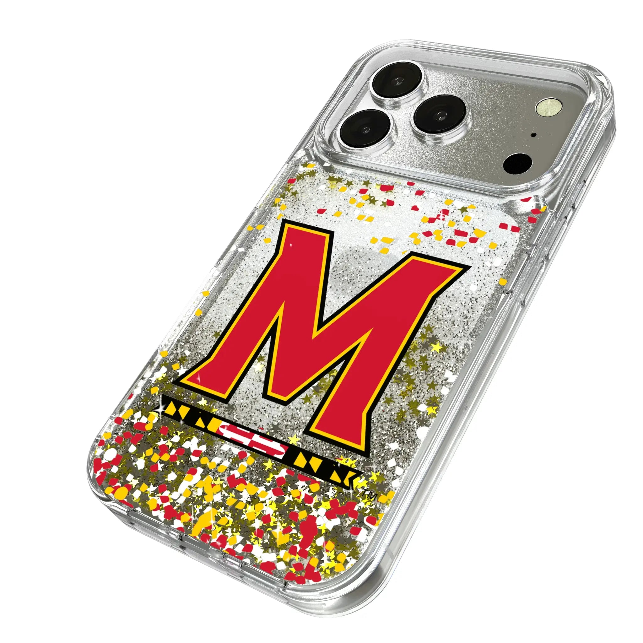 University of Maryland Terrapins Confetti iPhone Glitter Phone Case for Apple iPhone - Isometric View