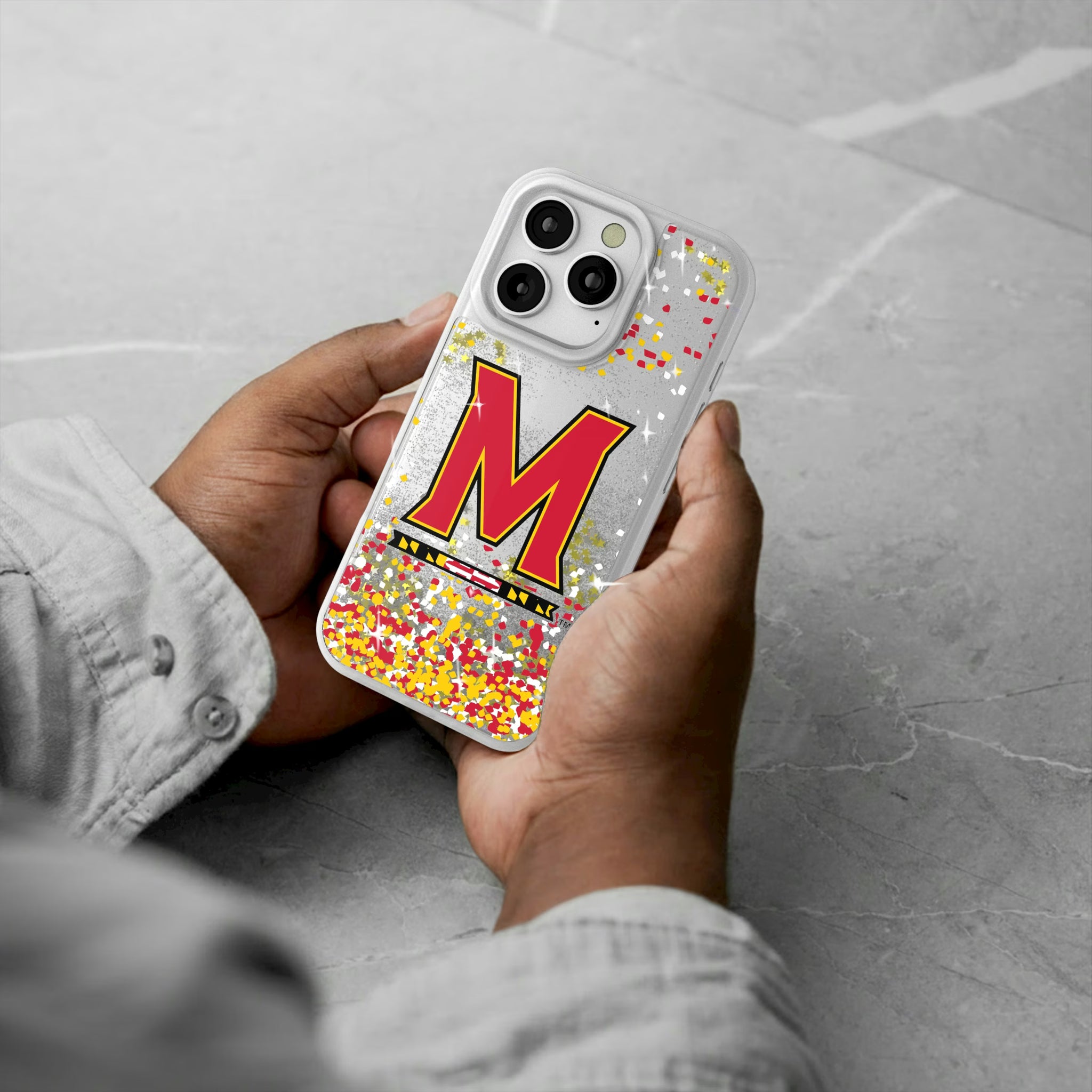 University of Maryland Terrapins Confetti iPhone Glitter Phone Case for Apple iPhone - Lifestyle#Device_iPhone 16 Pro