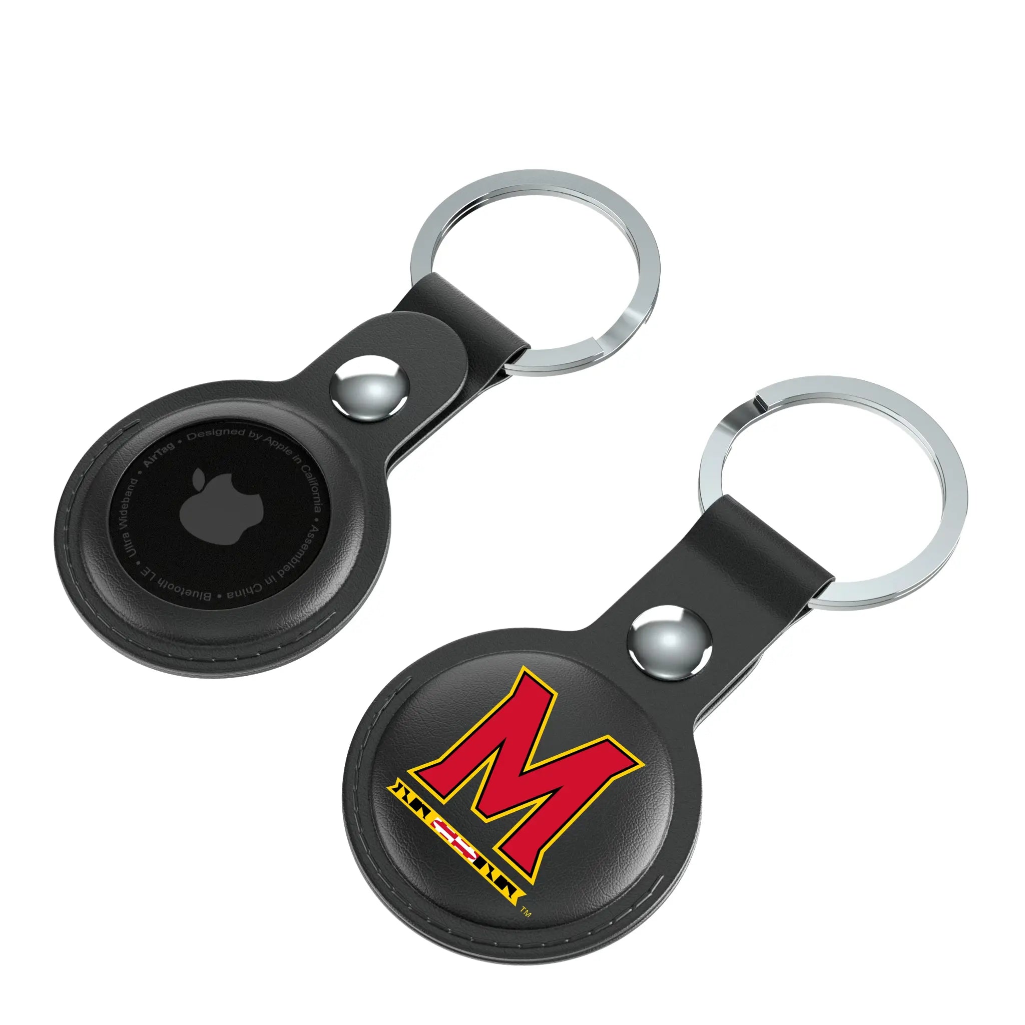 University of Maryland Terrapins Insignia AirTag Black Airtag Holder 2-Pack - Isometric View