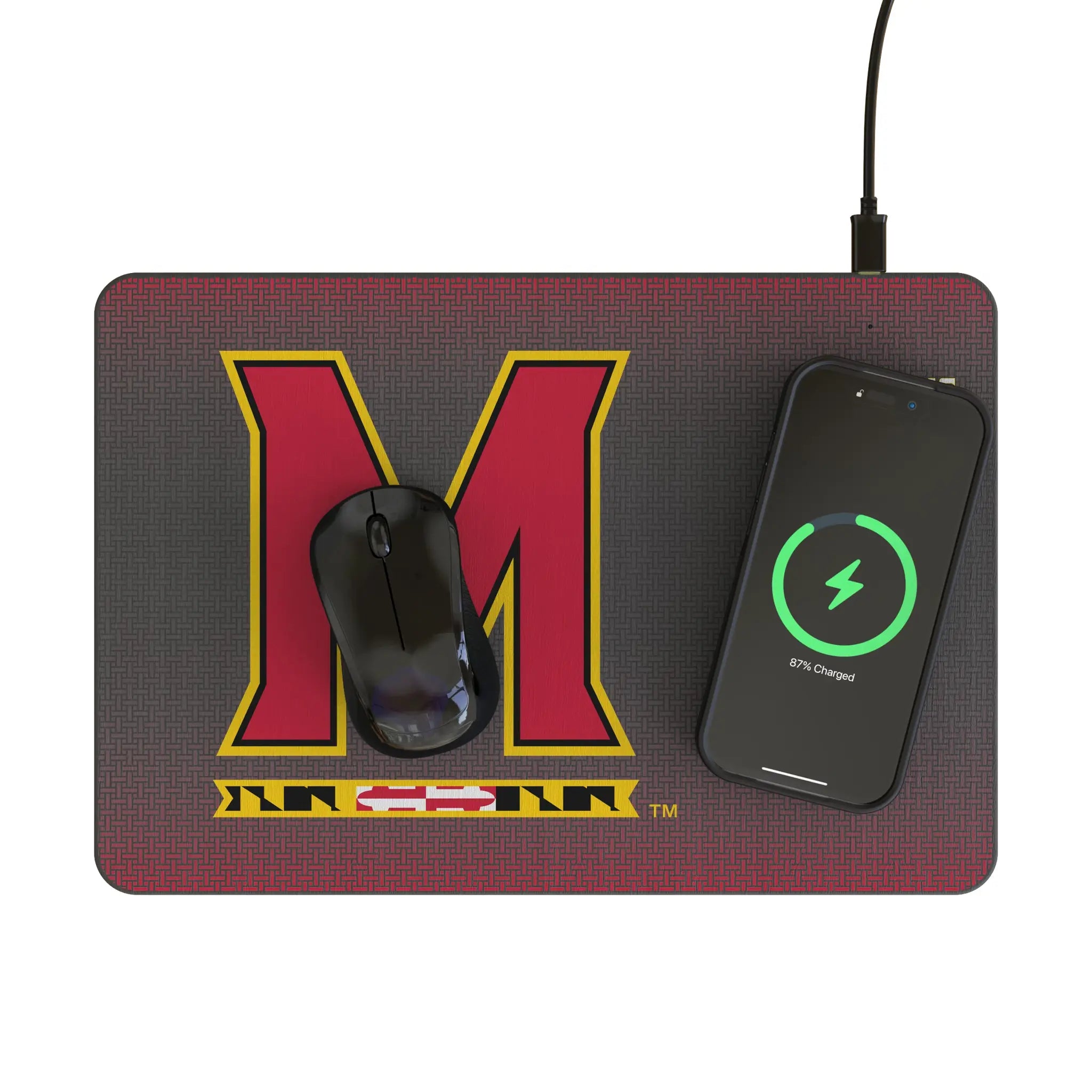 University of Maryland Terrapins Linen 15-Watt Wireless Charger and Mouse Pad - Lifestyle