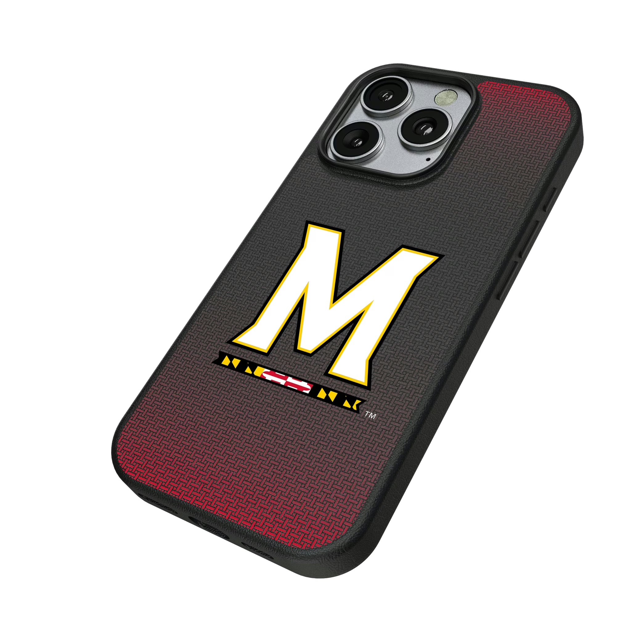 University of Maryland Terrapins Linen iPhone MagSafe Compatible Phone Case for Apple iPhone - Isometric View