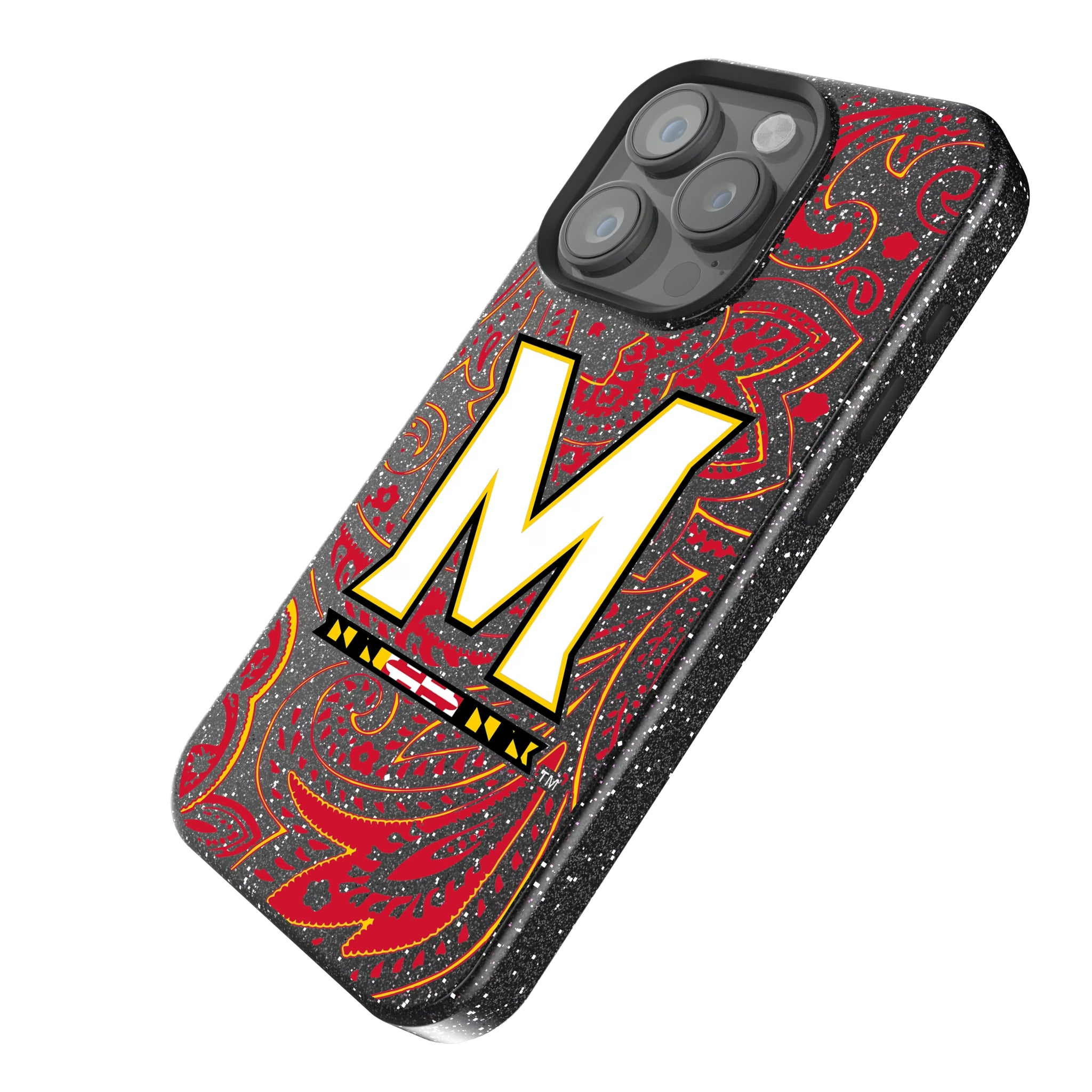 University of Maryland Terrapins Paisley iPhone Bling Phone Case for Apple iPhone - Isometric View