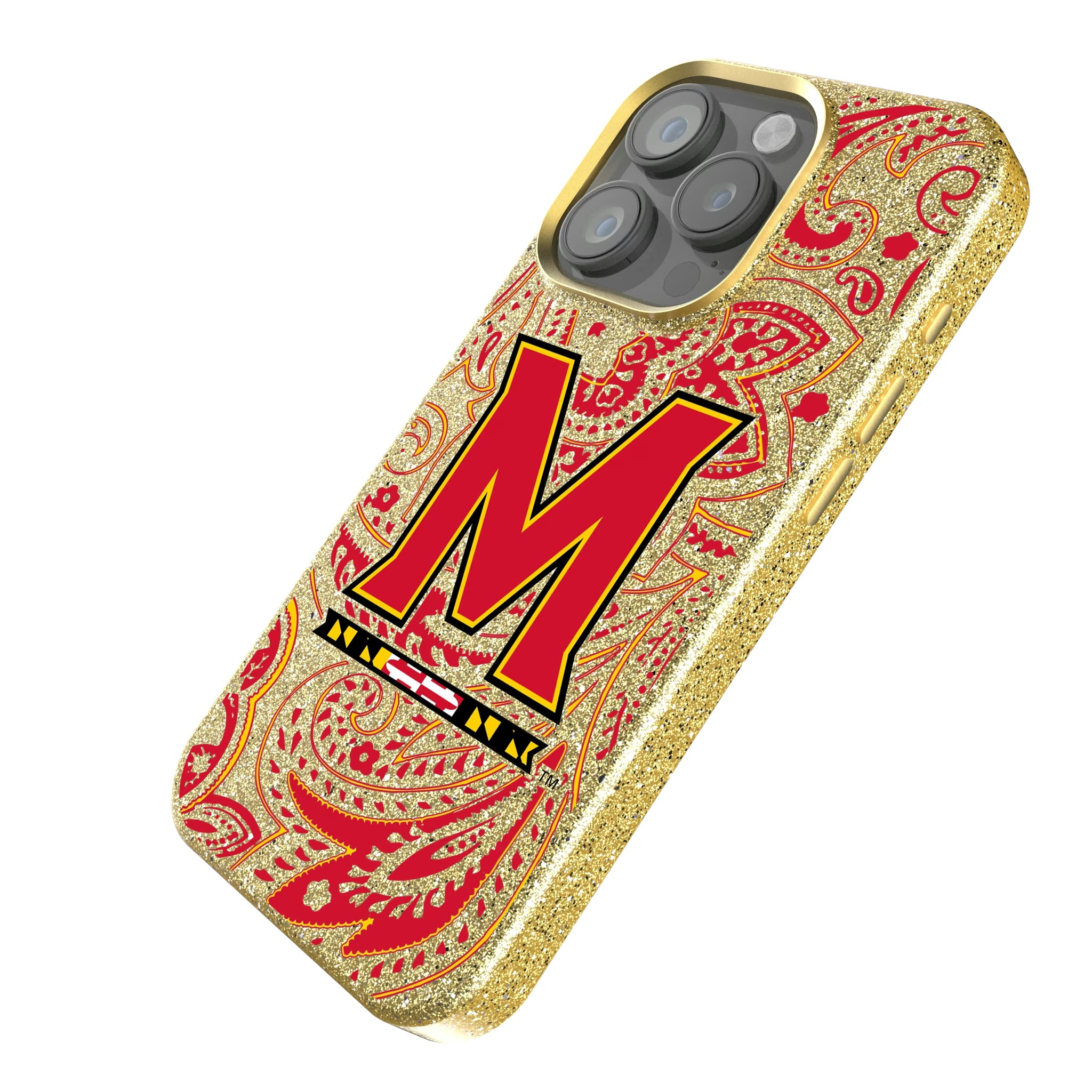 University of Maryland Terrapins Paisley iPhone Bling Phone Case for Apple iPhone - Isometric View