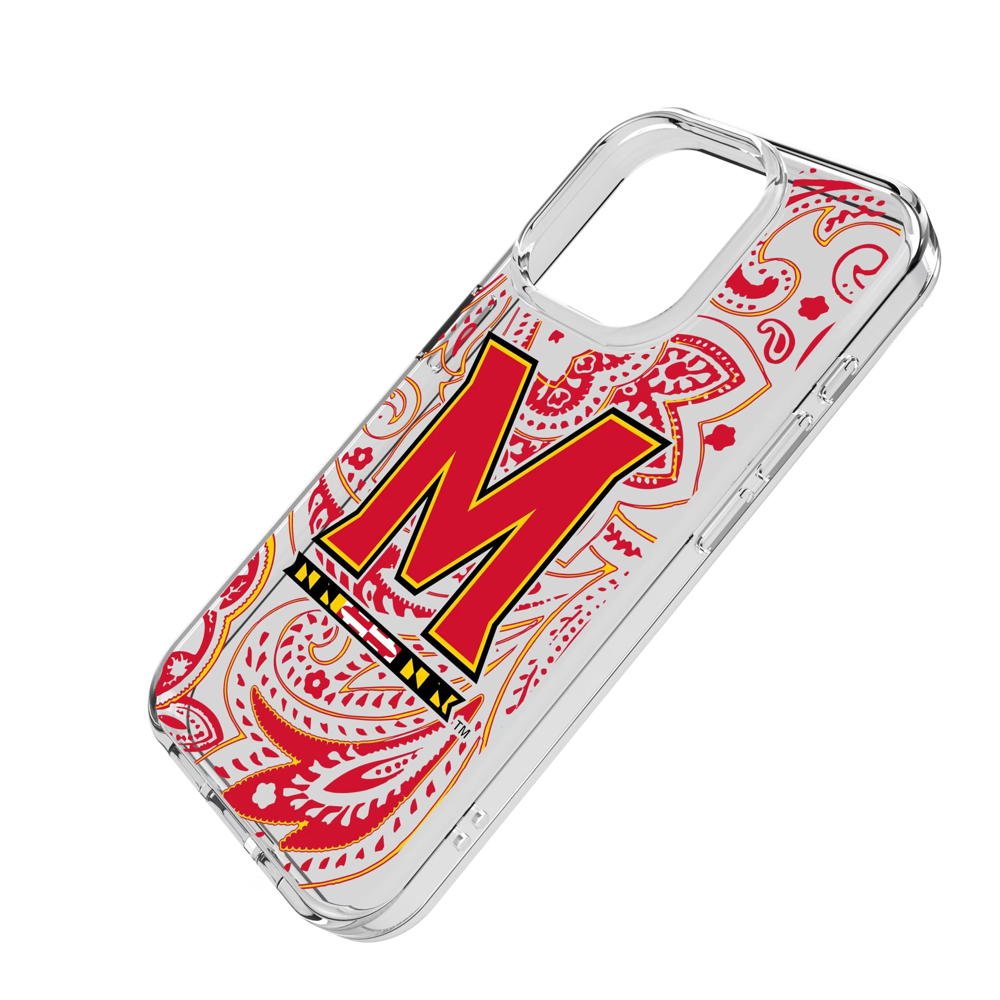 University of Maryland Terrapins Paisley iPhone Clear Phone Case for Apple iPhone - Isometric View