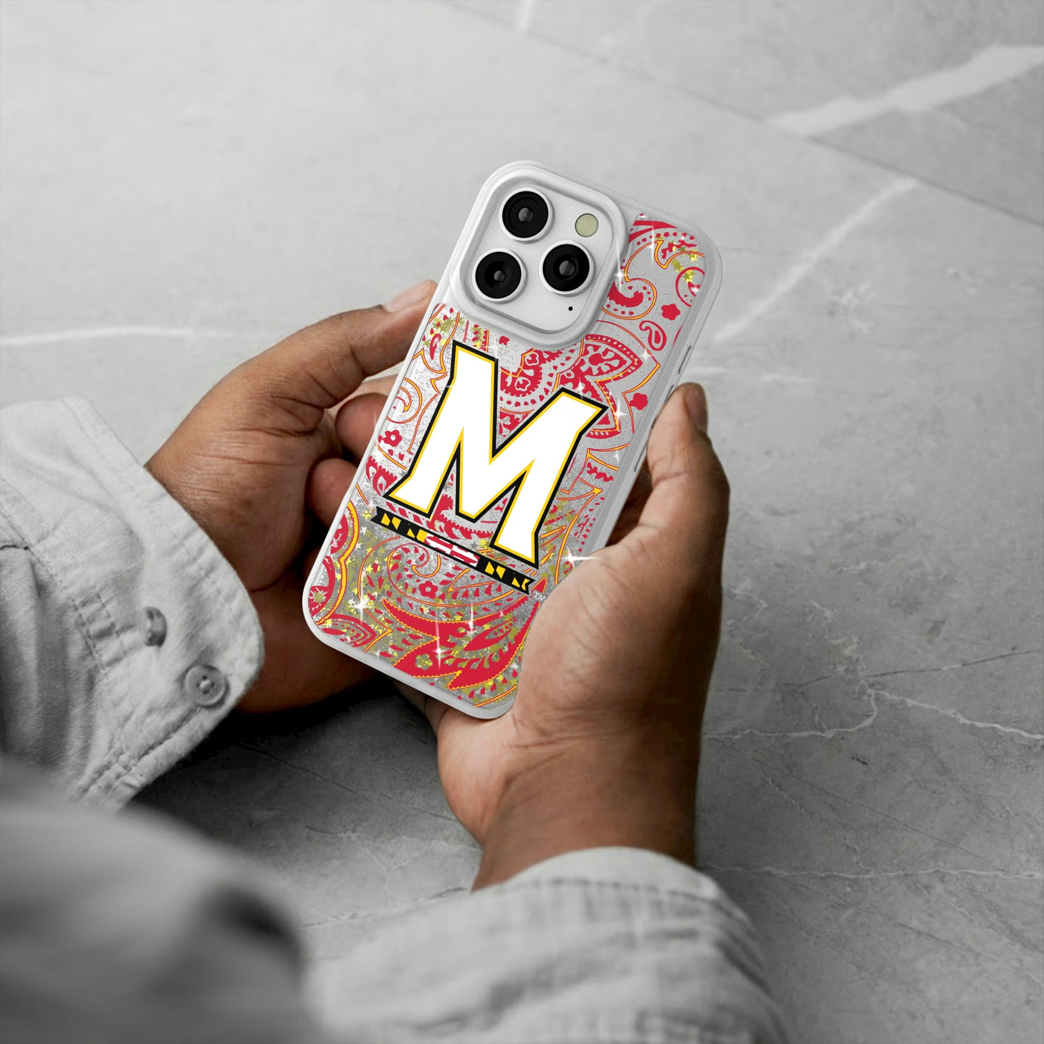 University of Maryland Terrapins Paisley iPhone Glitter Phone Case for Apple iPhone - Lifestyle#Device_iPhone 16 Pro