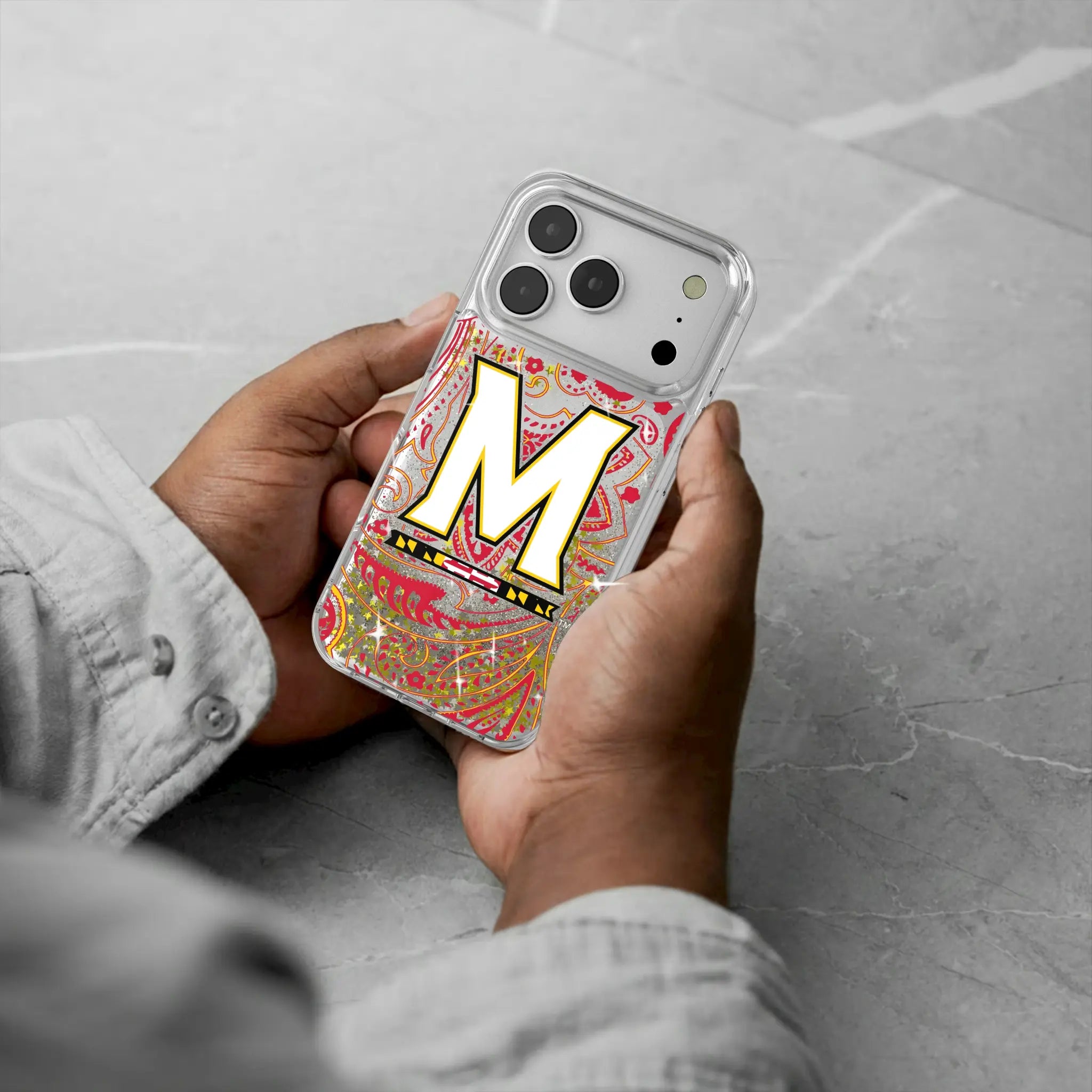 University of Maryland Terrapins Paisley iPhone Glitter Phone Case for Apple iPhone - Lifestyle