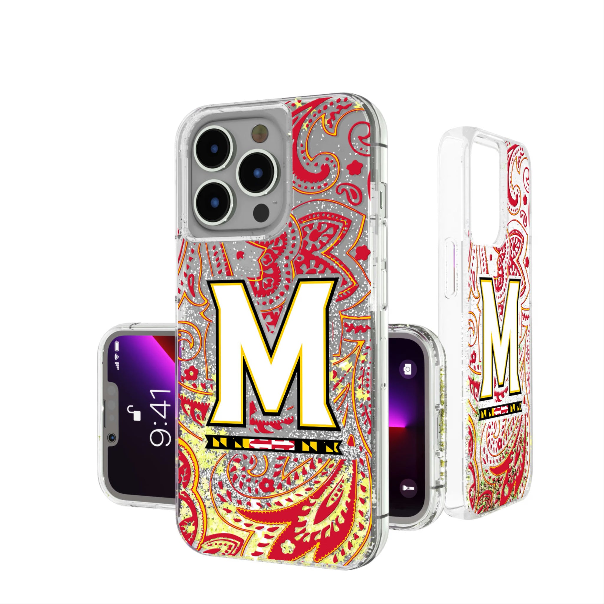 University of Maryland Terrapins Paisley iPhone Glitter Phone Case for Apple iPhone