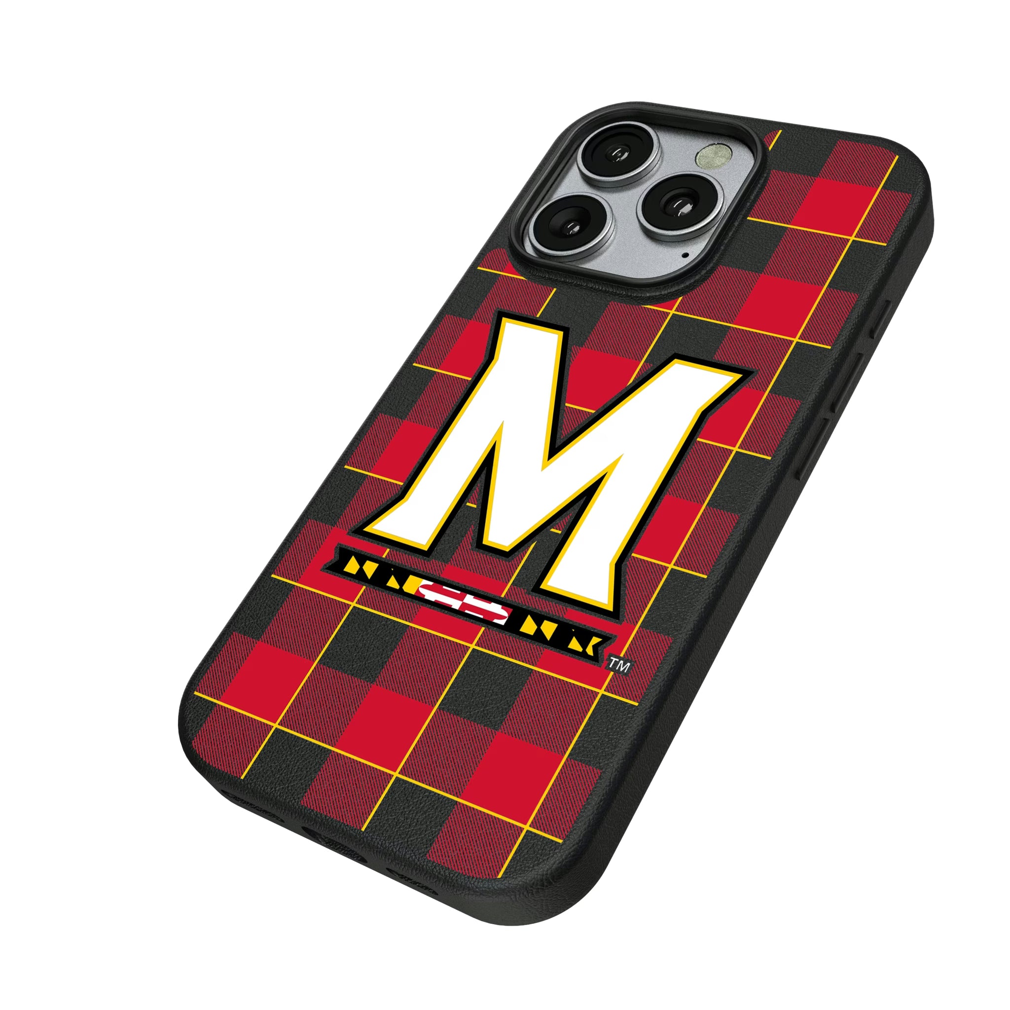 University of Maryland Terrapins Plaid iPhone MagSafe Compatible Phone Case for Apple iPhone - Isometric View