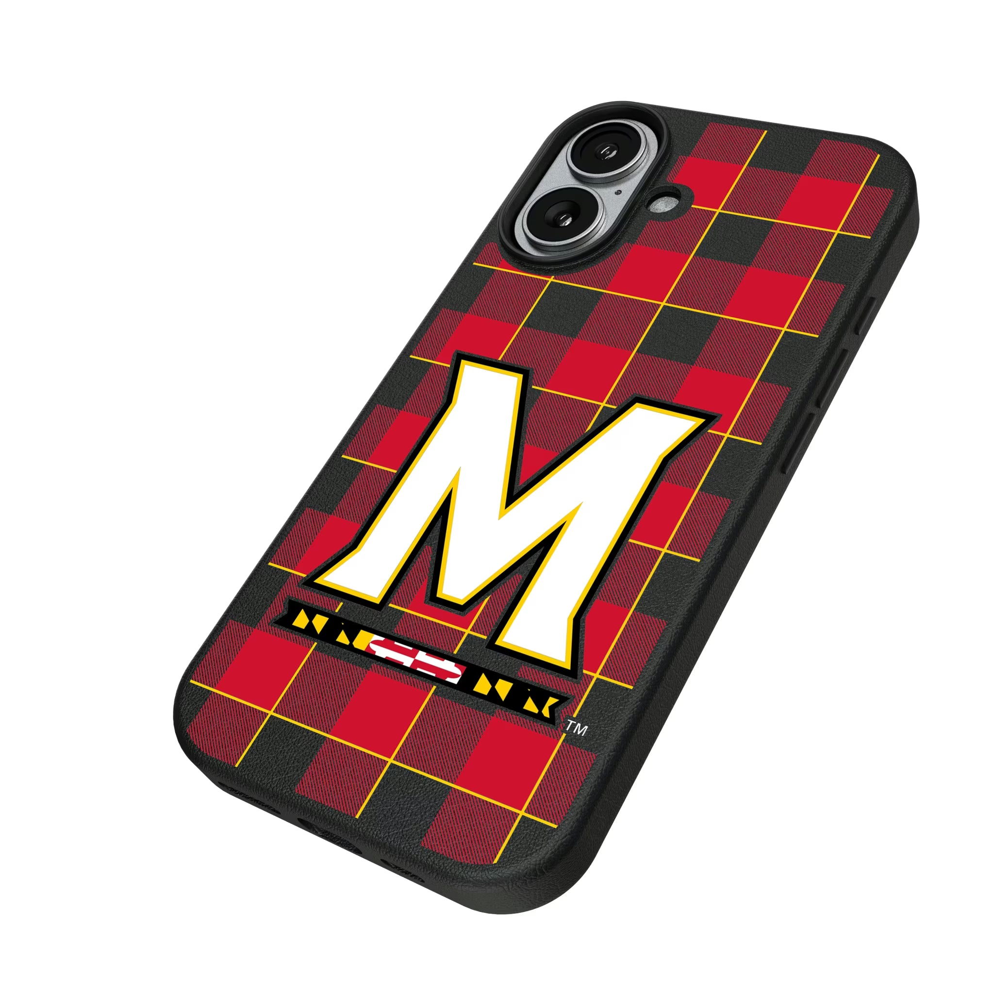 University of Maryland Terrapins Plaid iPhone MagSafe Compatible Phone Case for Apple iPhone - Isometric View#Device_iPhone 17