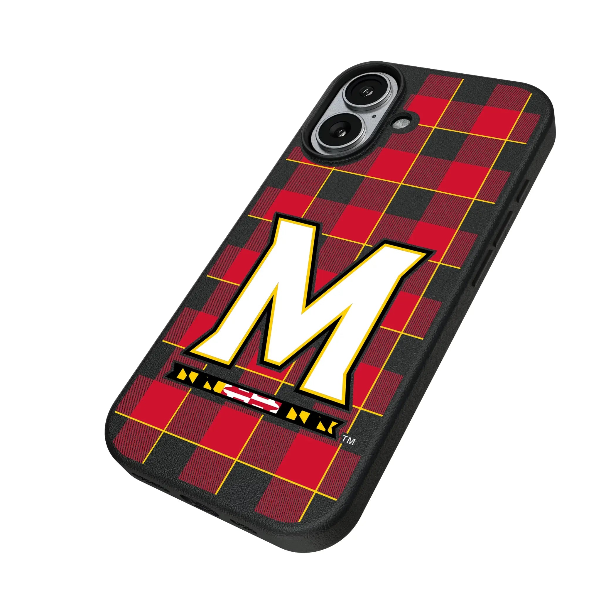 University of Maryland Terrapins Plaid iPhone MagSafe Compatible Phone Case for Apple iPhone - Isometric View#Device_iPhone 17