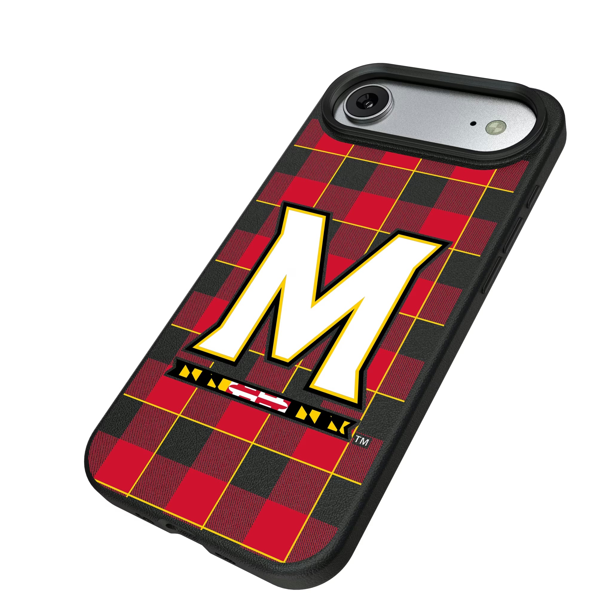University of Maryland Terrapins Plaid iPhone MagSafe Compatible Phone Case for Apple iPhone - Isometric View#Device_iPhone Air