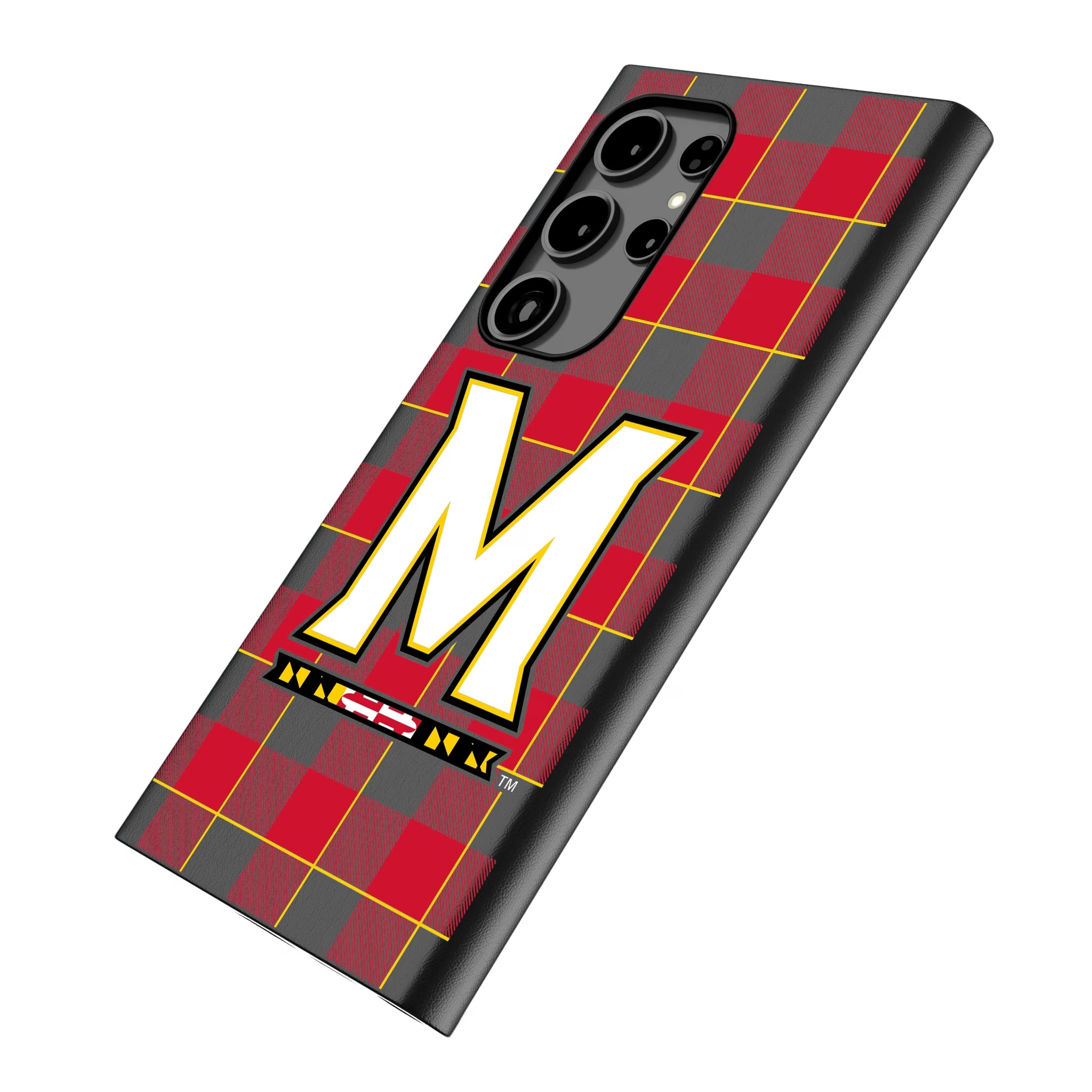 University of Maryland Terrapins Plaid Galaxy MagSafe Compatible Phone Case for Samsung Galaxy - Isometric View