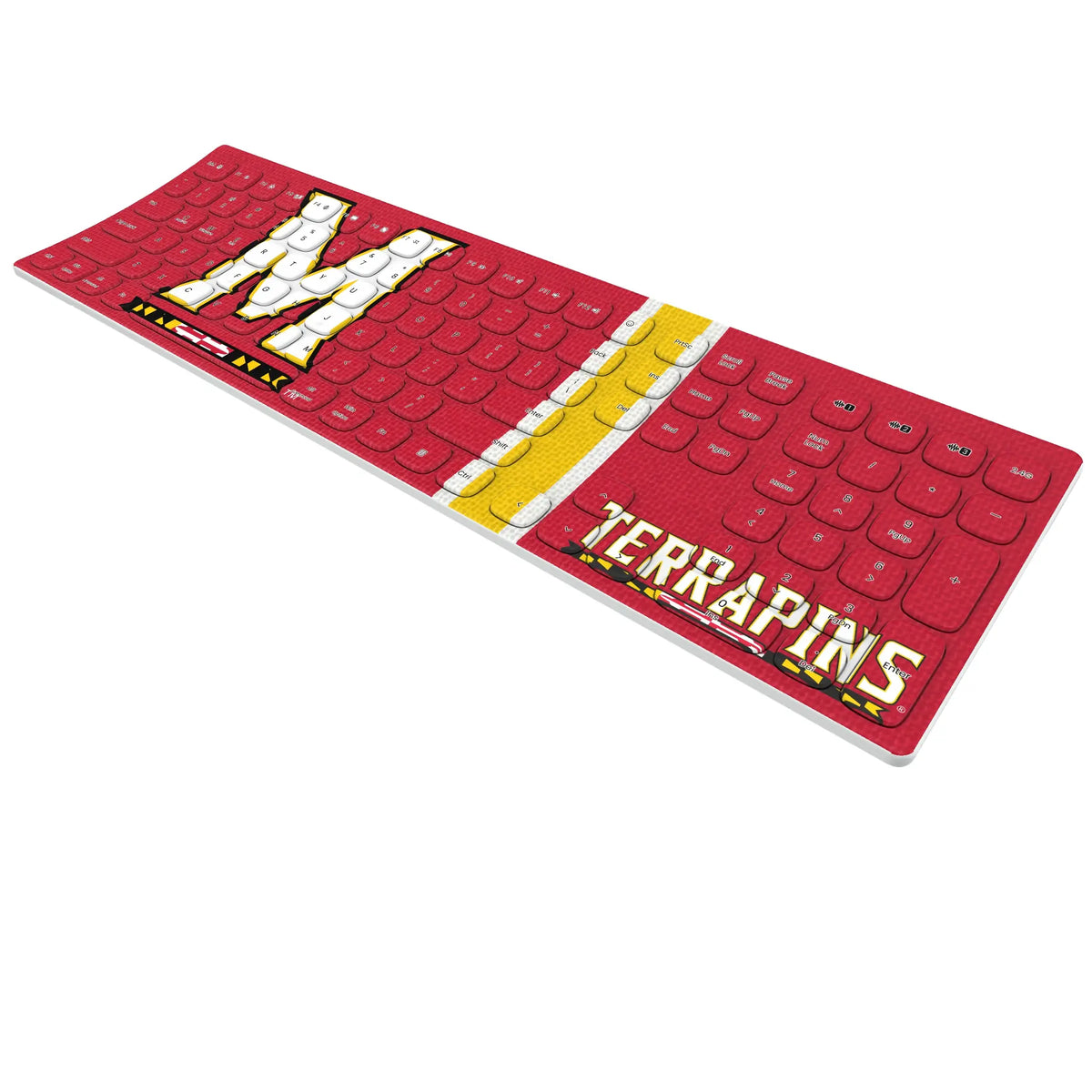 University of Maryland Terrapins Stripe KKB605 Curved Wireless Keyboard - Isometric View