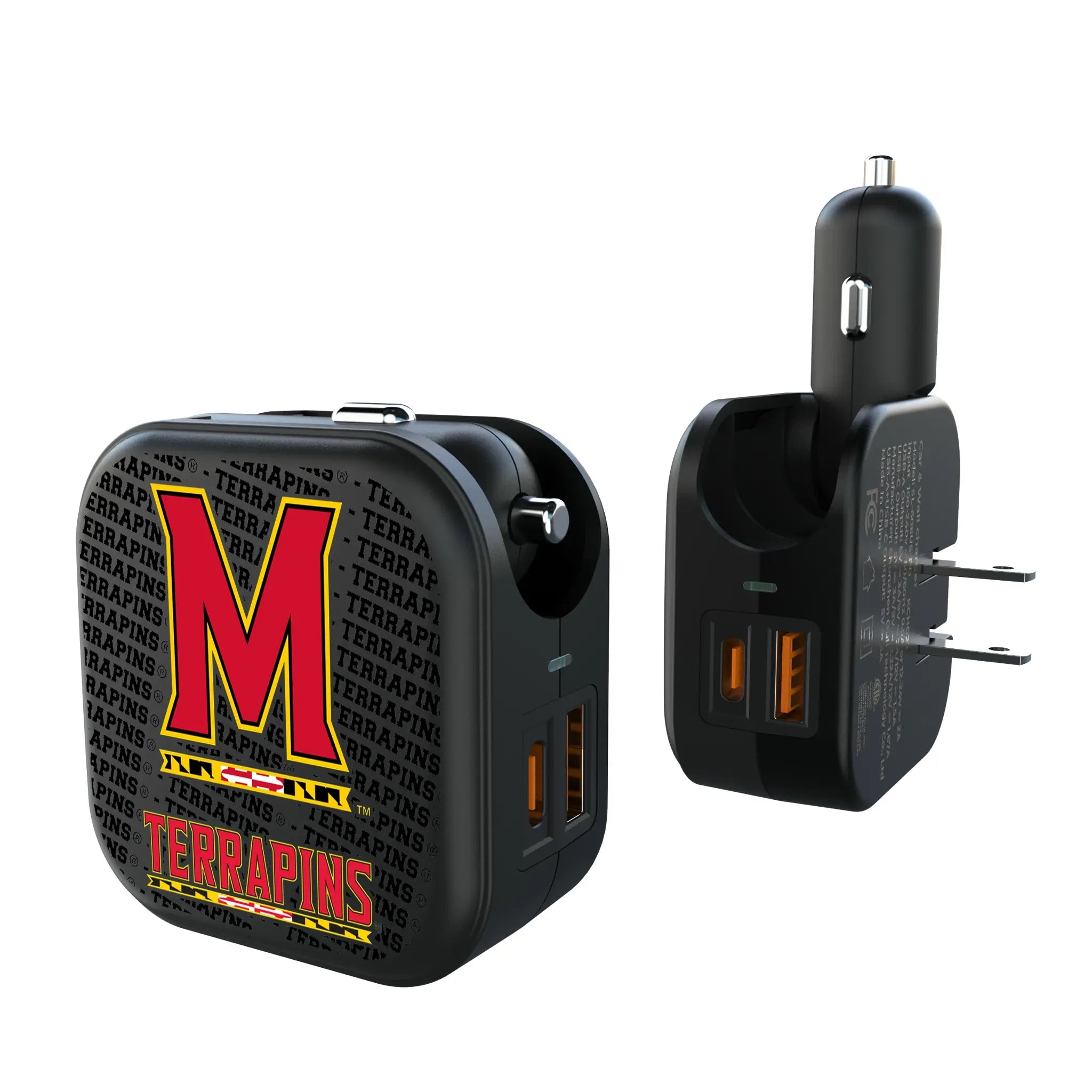 University of Maryland Terrapins Text Backdrop 2 in 1 USB A/C Charger
