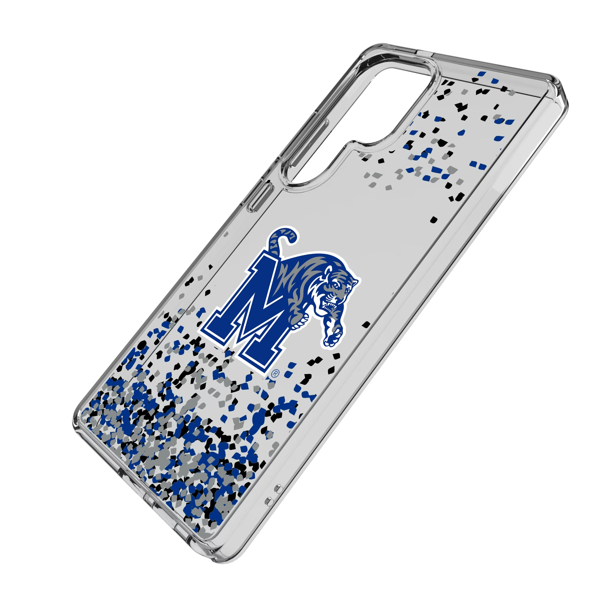 University of Memphis Tigers Confetti Galaxy Clear Phone Case for Samsung Galaxy - Isometric View