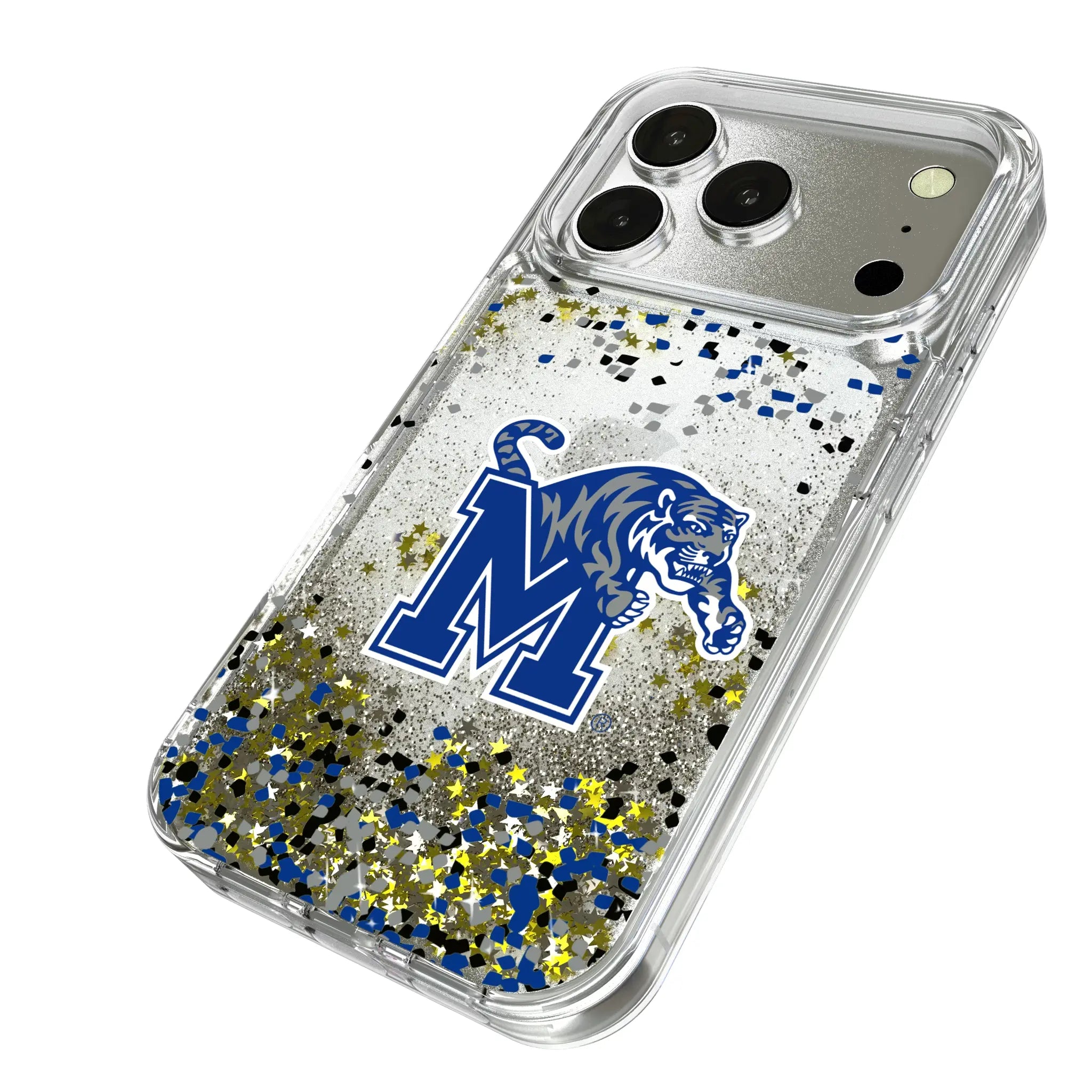 University of Memphis Tigers Confetti iPhone Glitter Phone Case for Apple iPhone - Isometric View