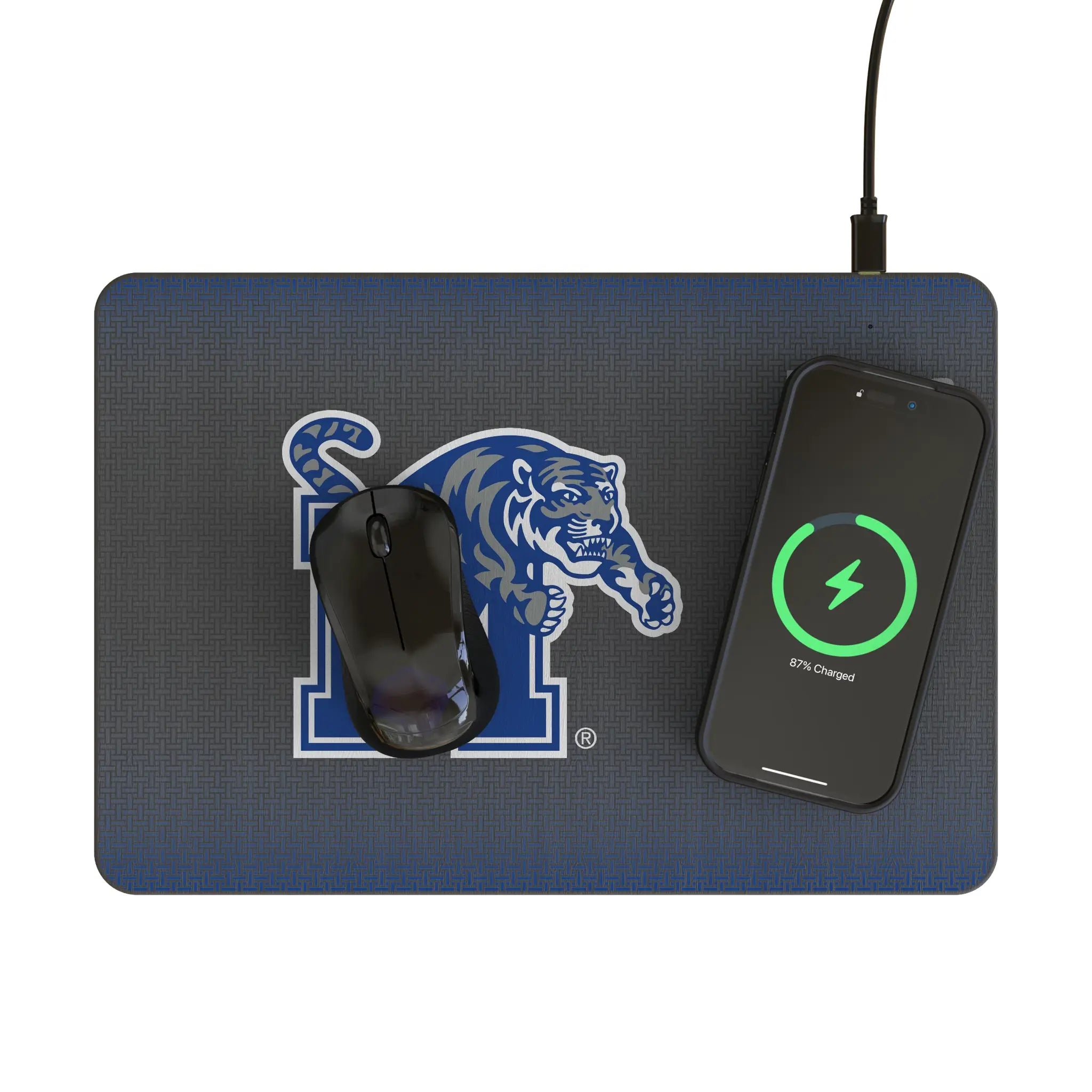 University of Memphis Tigers Linen 15-Watt Wireless Charger and Mouse Pad - Lifestyle